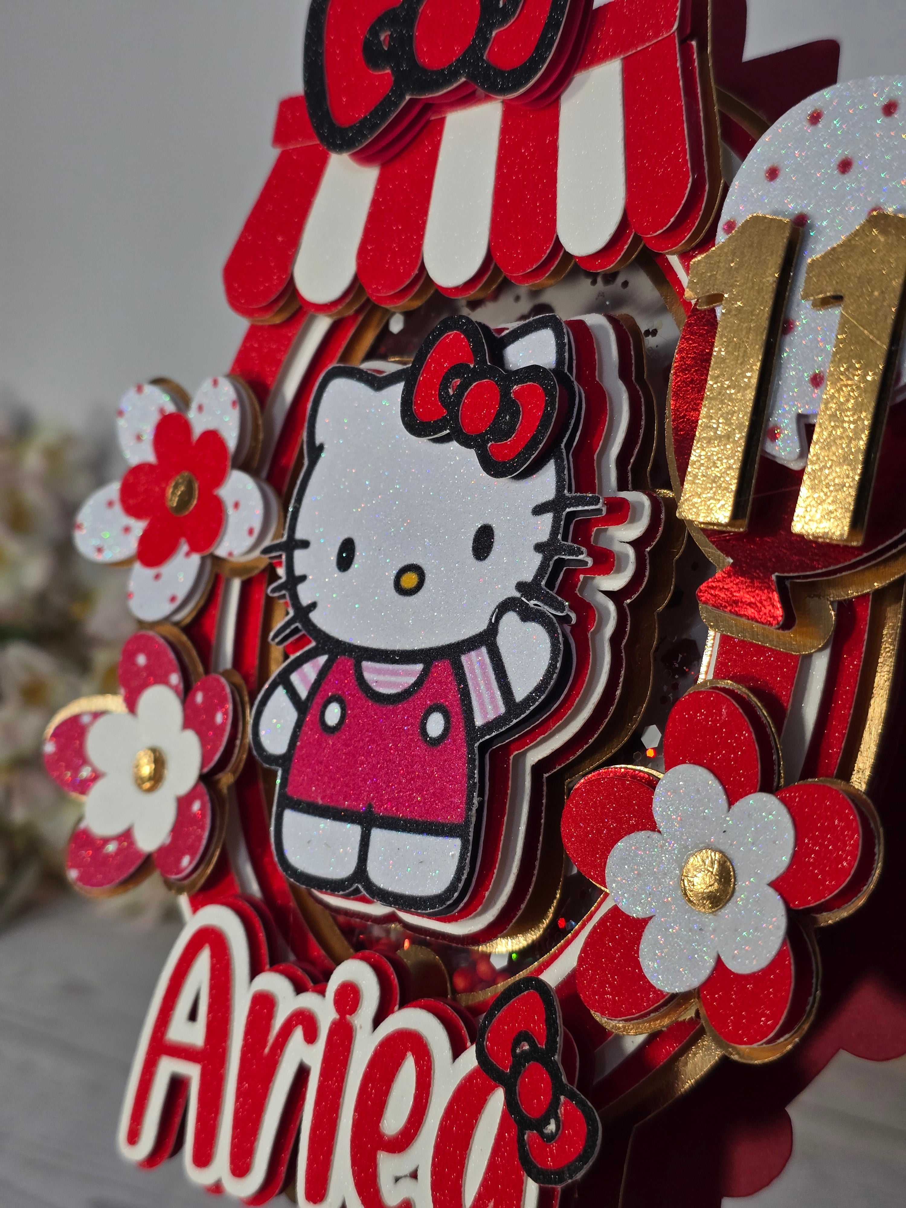 Personalized 3D Hello Kitty Cake Topper – Glitter with Name & Age