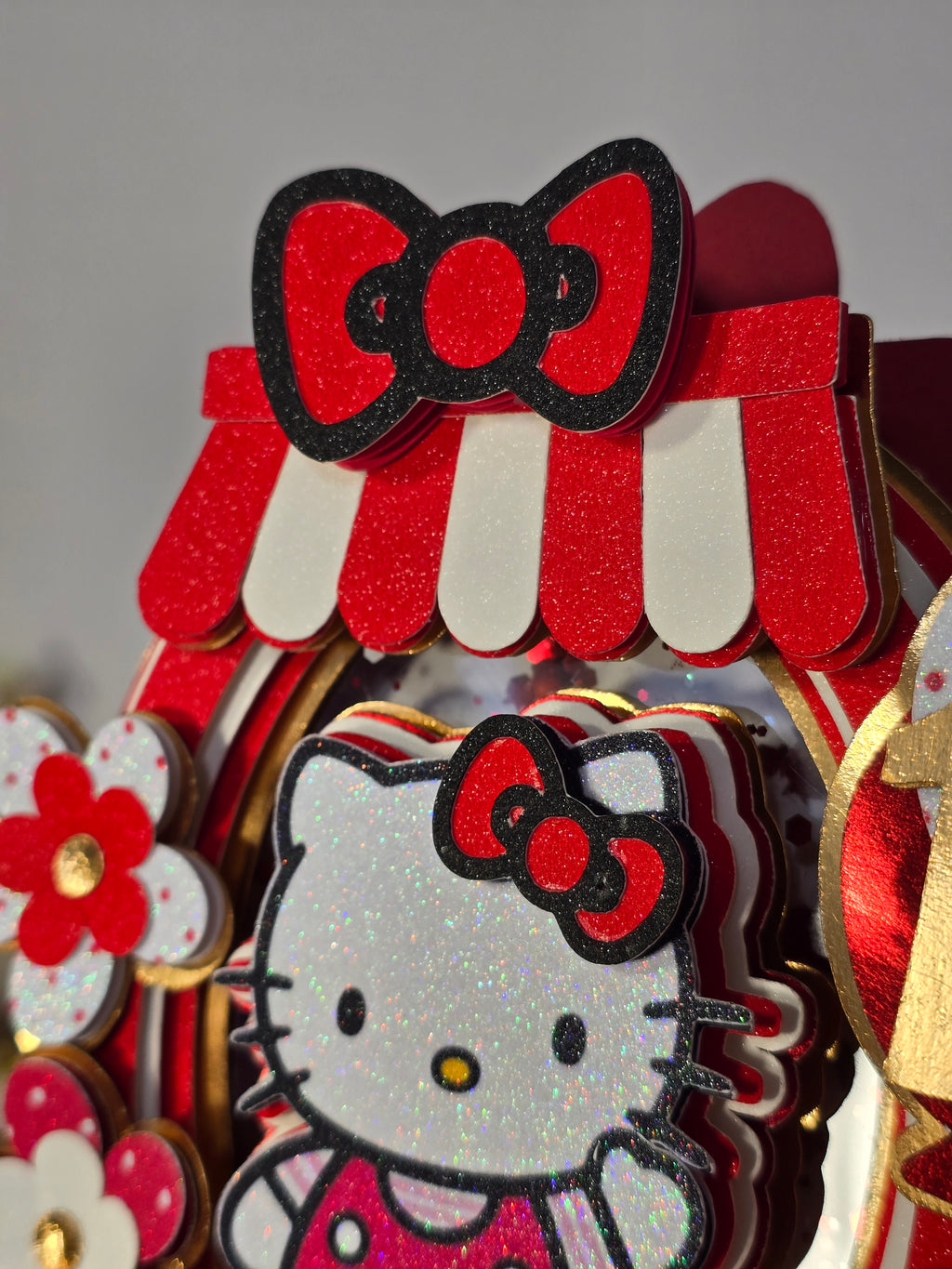 Personalized 3D Hello Kitty Cake Topper – Glitter with Name & Age
