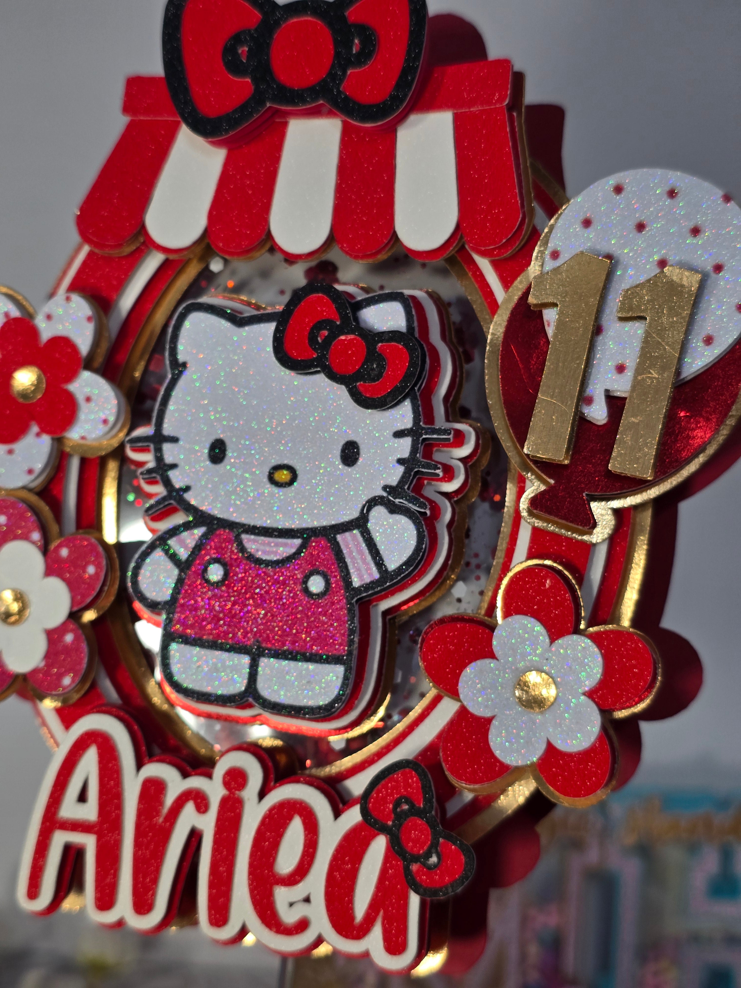 Personalized 3D Hello Kitty Cake Topper – Glitter with Name & Age