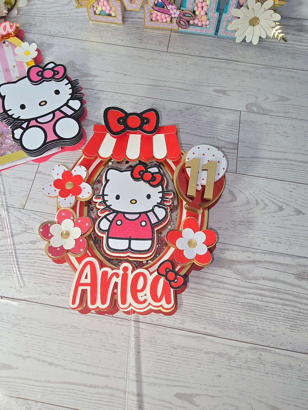 Personalized 3D Hello Kitty Cake Topper – Glitter with Name & Age