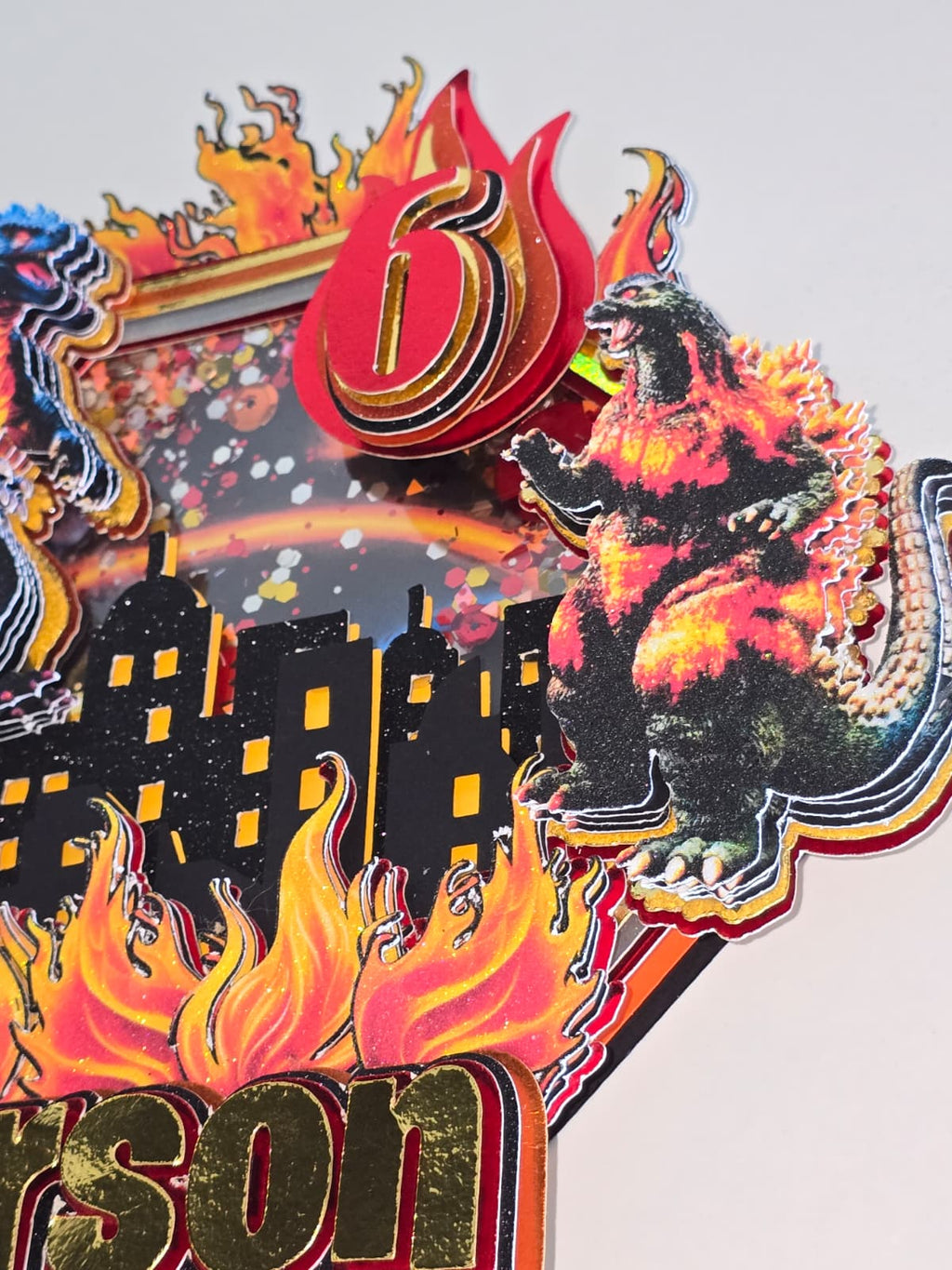 Personalized 3D Glitter Cartoon Cake Topper (GODZILA)