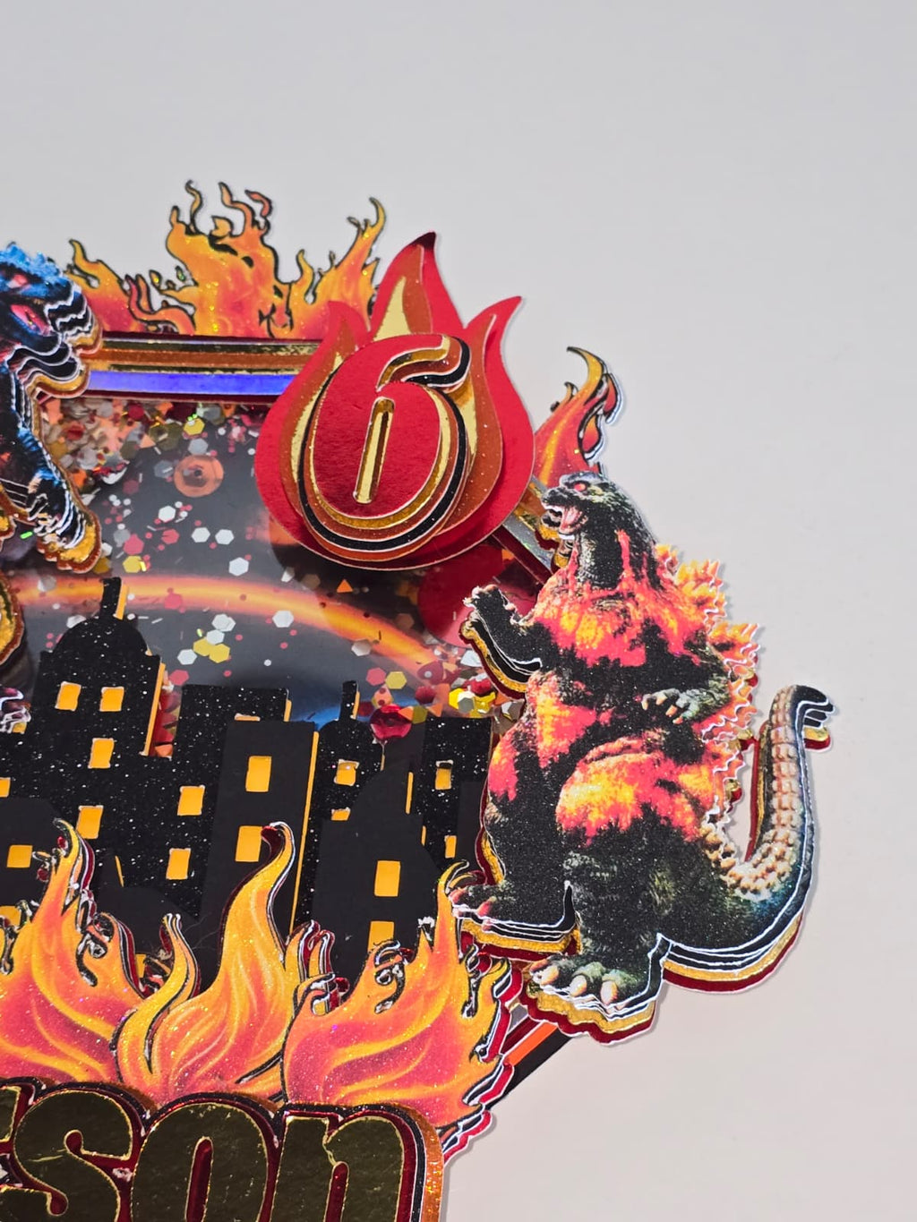 Personalized 3D Glitter Cartoon Cake Topper (GODZILA)