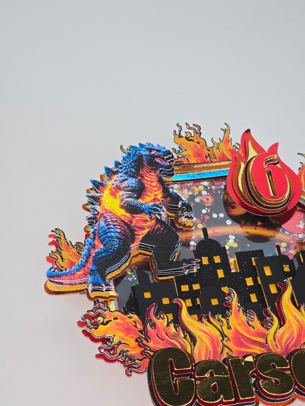 Personalized 3D Glitter Cartoon Cake Topper (GODZILA)