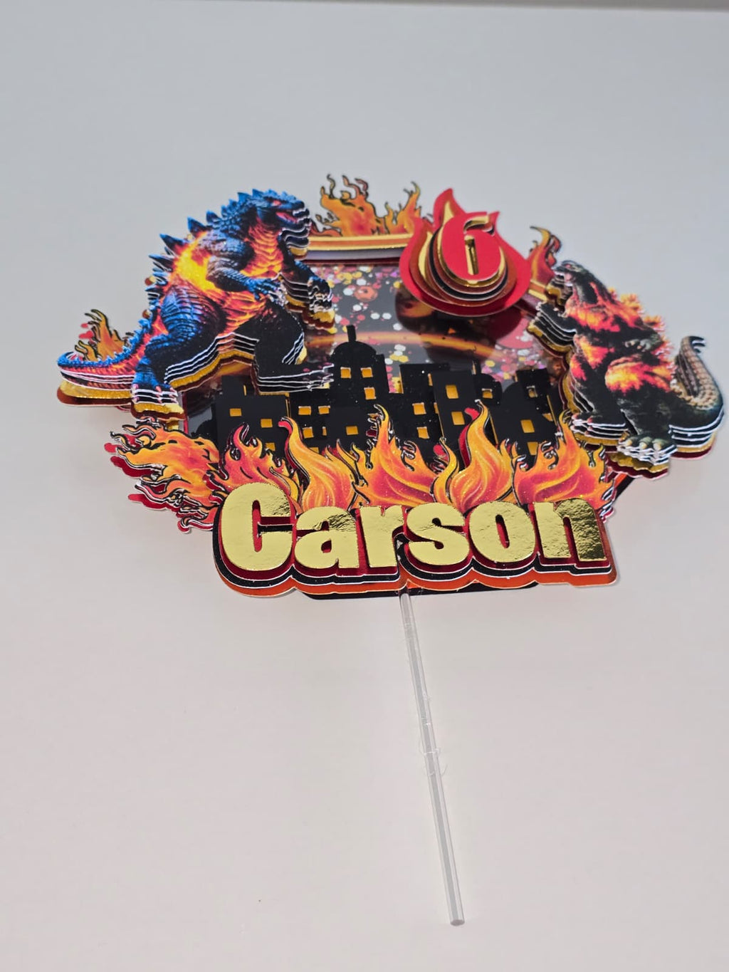 Personalized 3D Glitter Cartoon Cake Topper (GODZILA)