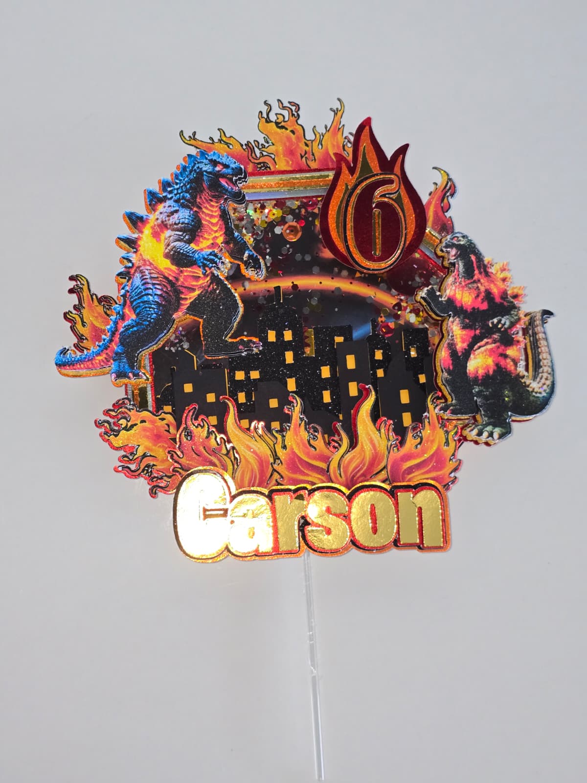 Personalized 3D Glitter Cartoon Cake Topper (GODZILA)