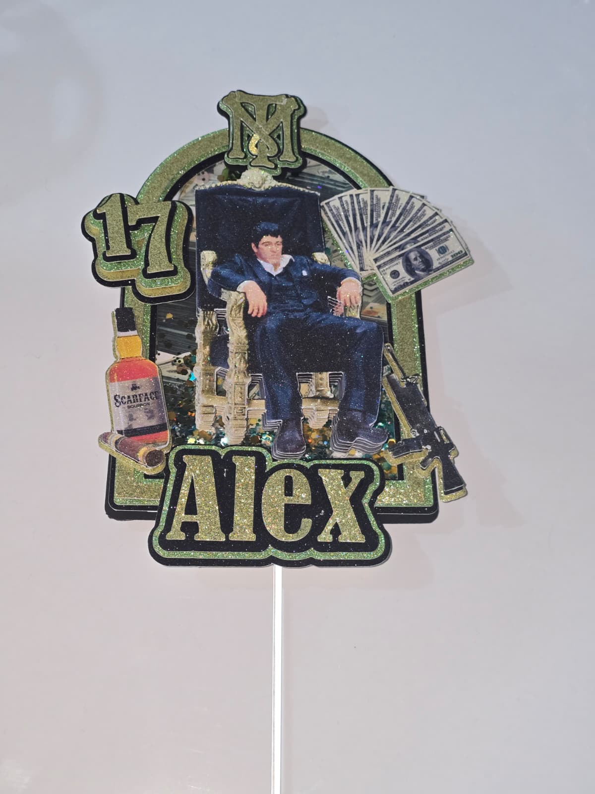 Adorno para tarta de dibujos animados con purpurina 3D personalizado de Scarface