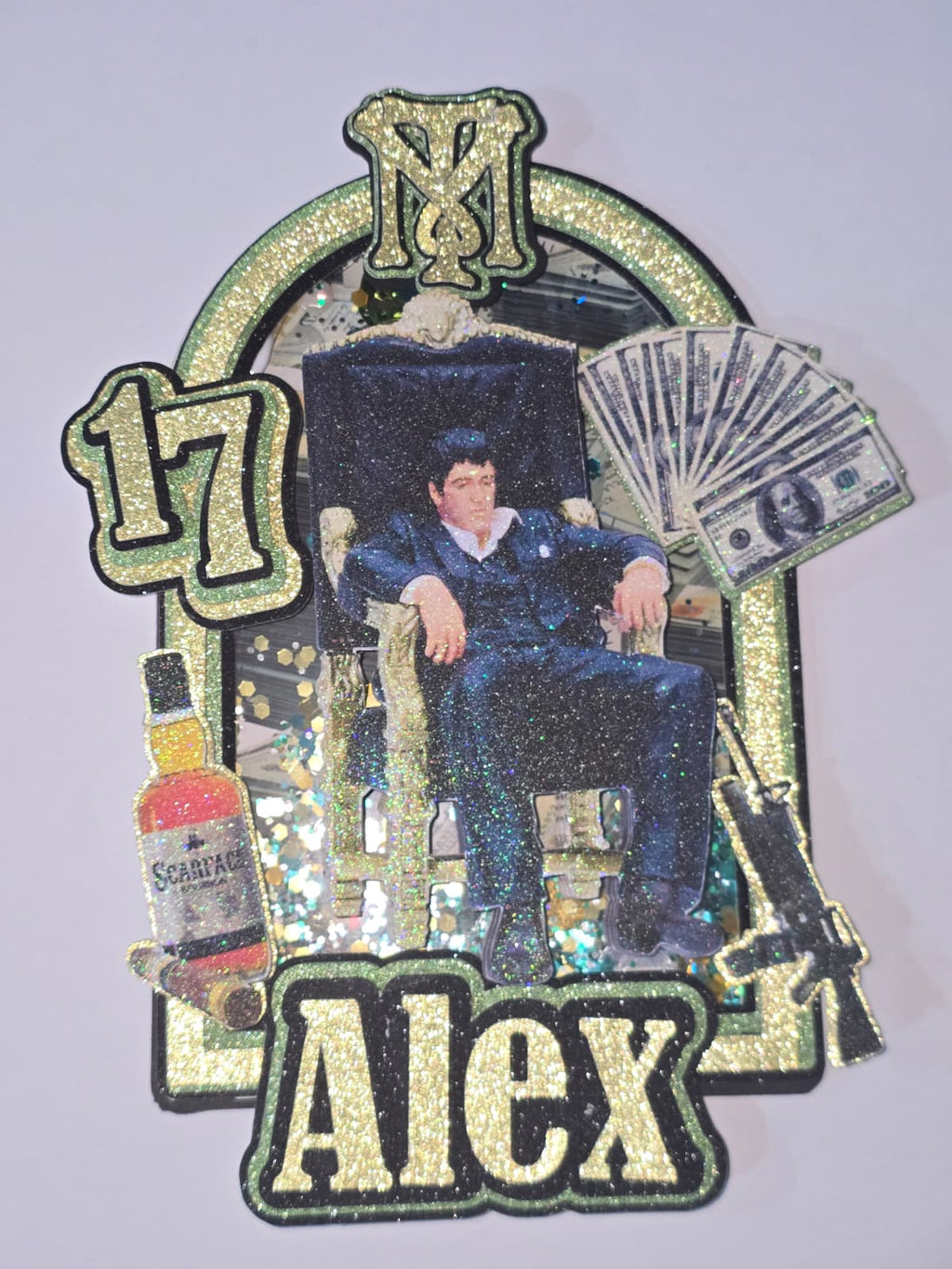 Personalized 3D Glitter Cartoon Cake Topper Scarface