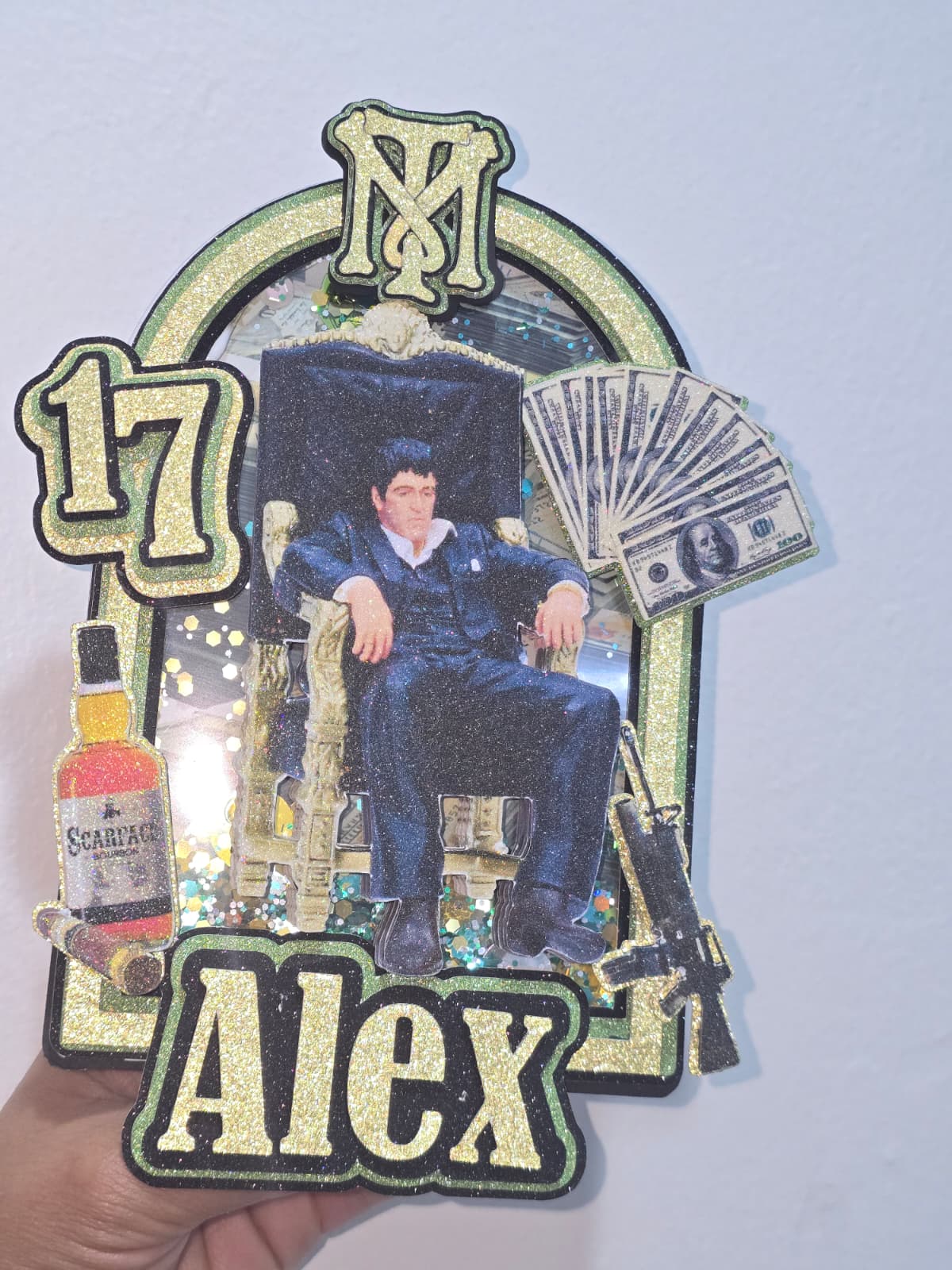 Adorno para tarta de dibujos animados con purpurina 3D personalizado de Scarface