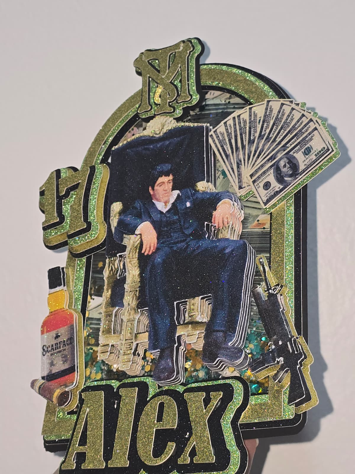 Adorno para tarta de dibujos animados con purpurina 3D personalizado de Scarface