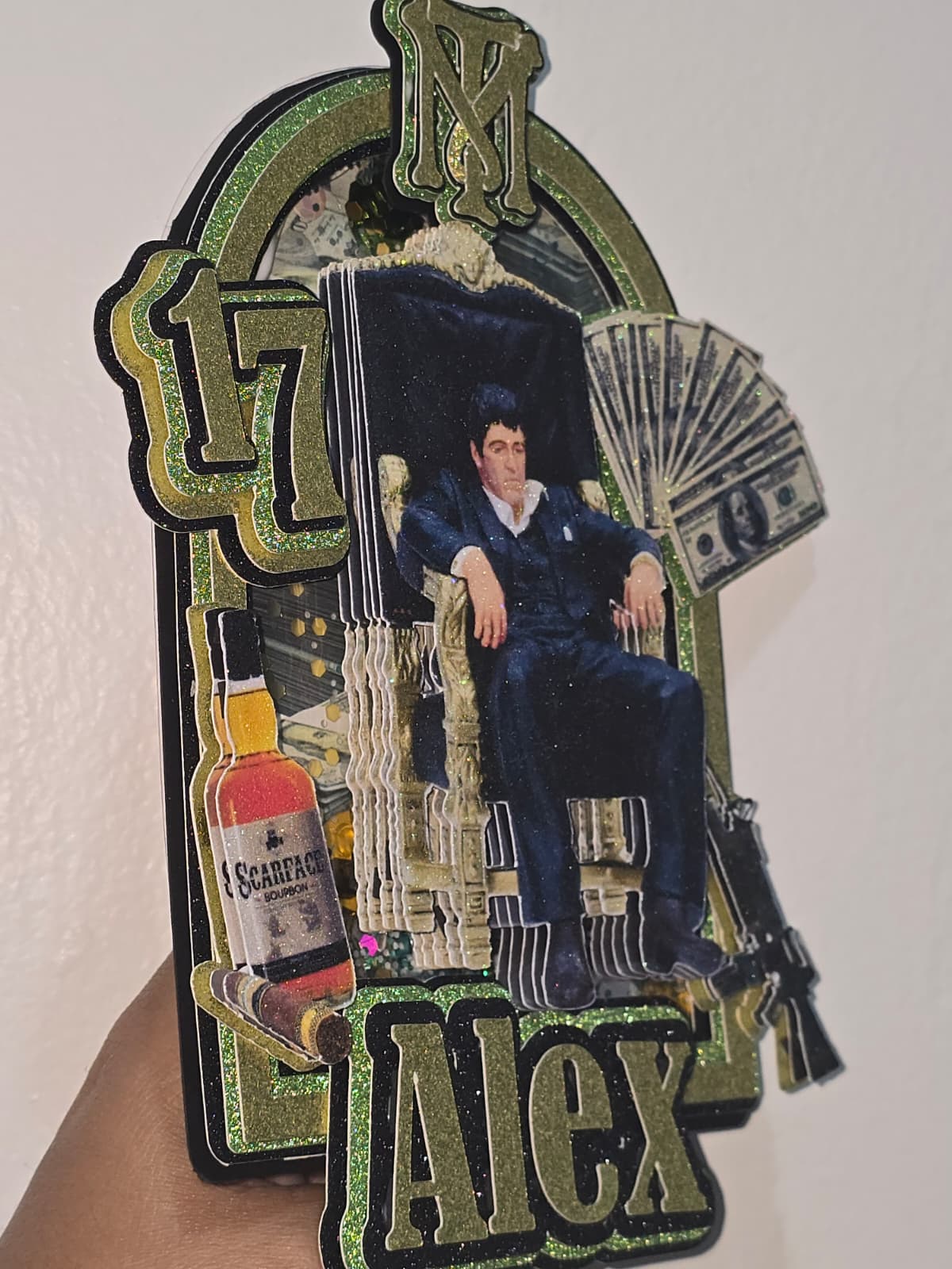 Adorno para tarta de dibujos animados con purpurina 3D personalizado de Scarface