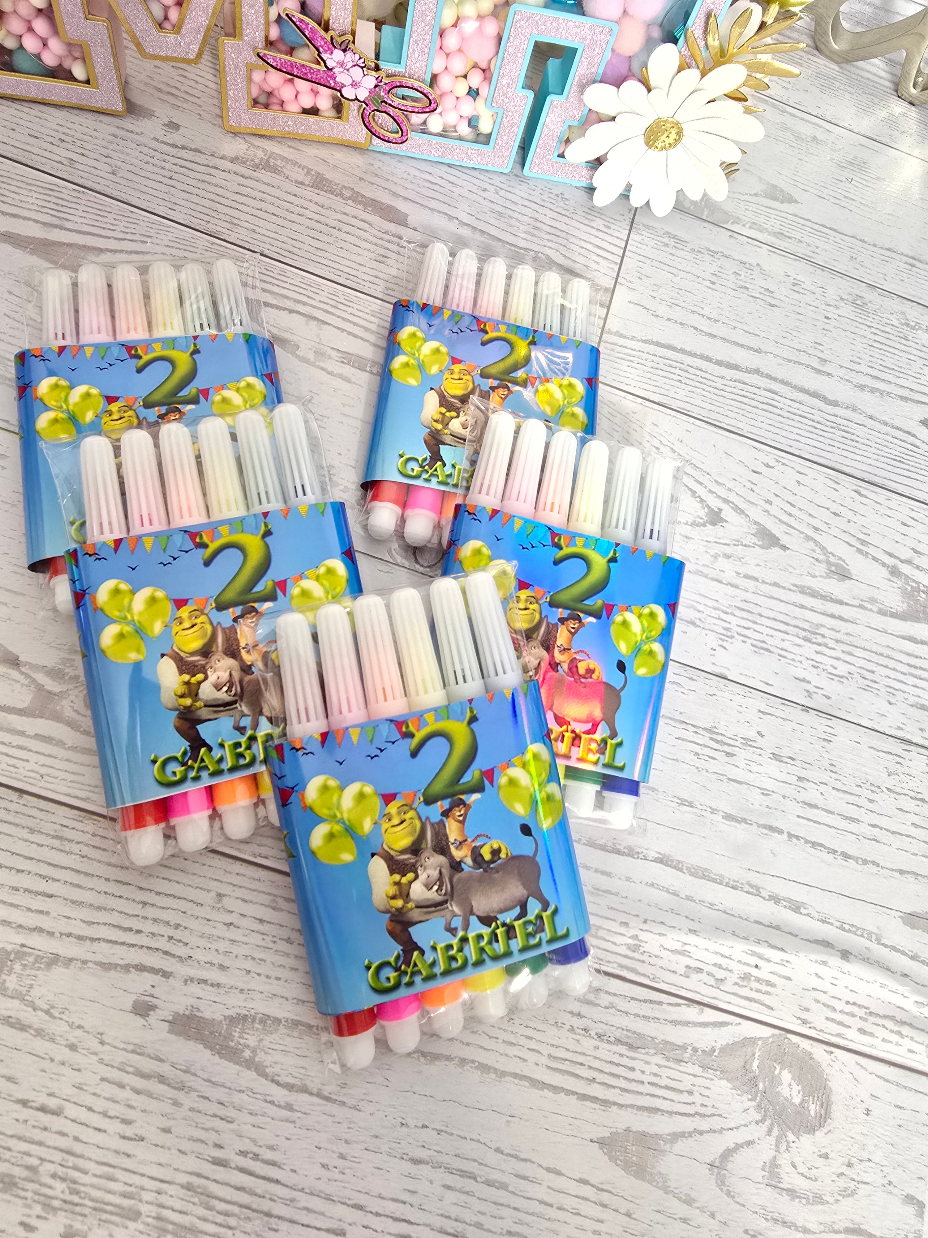 Mini Marcadores Personalizados Shrek | Set de 6 con Empaque | Por Docena