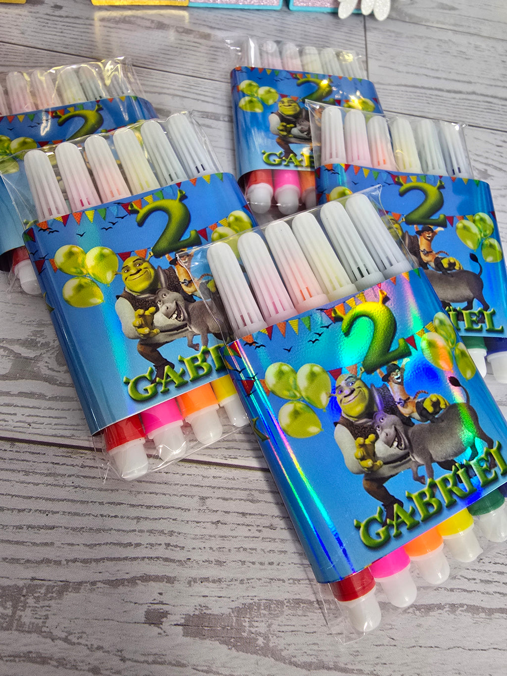 Mini Marcadores Personalizados Shrek | Set de 6 con Empaque | Por Docena