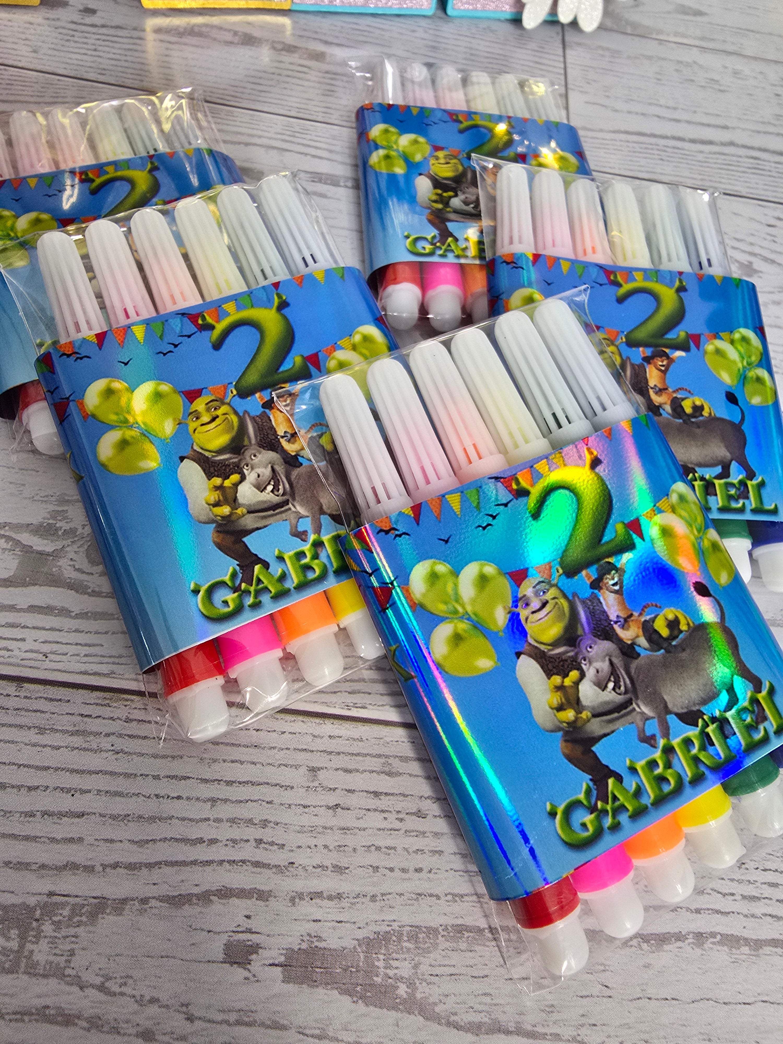 Mini Marcadores Personalizados Shrek | Set de 6 con Empaque | Por Docena