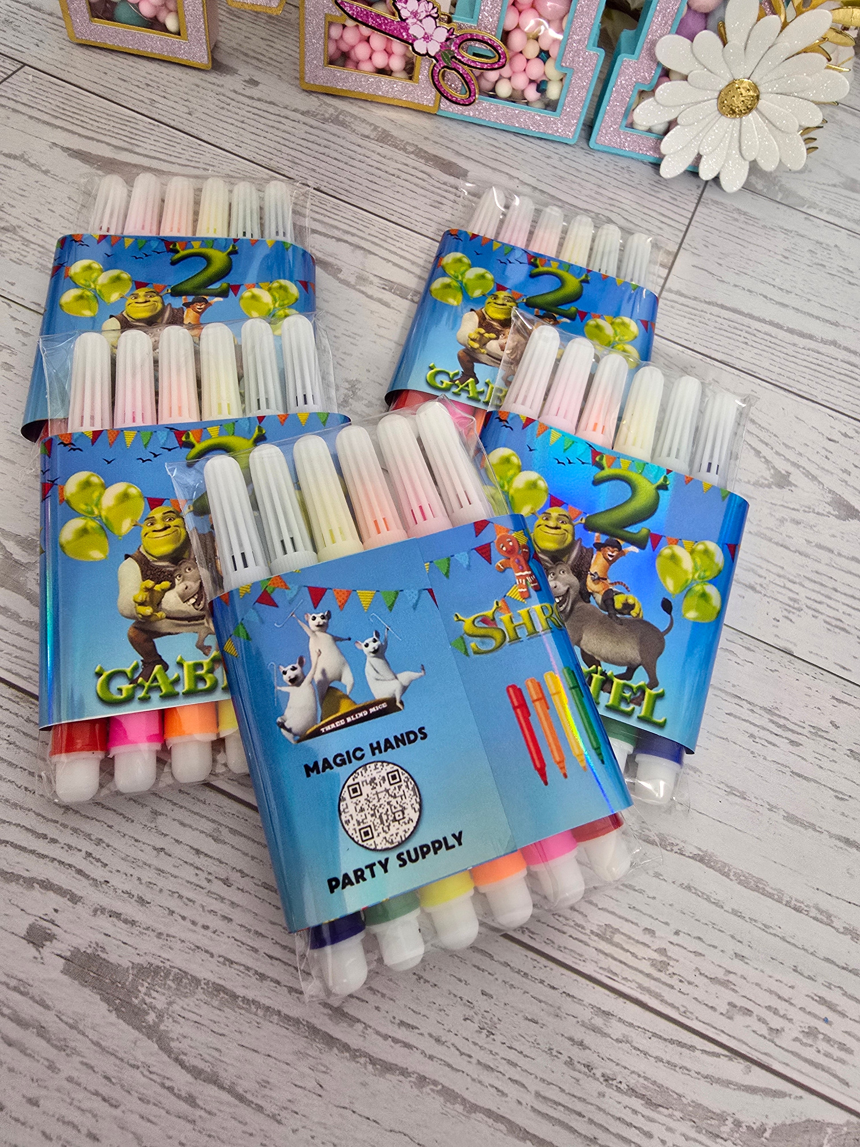 Mini Marcadores Personalizados Shrek | Set de 6 con Empaque | Por Docena