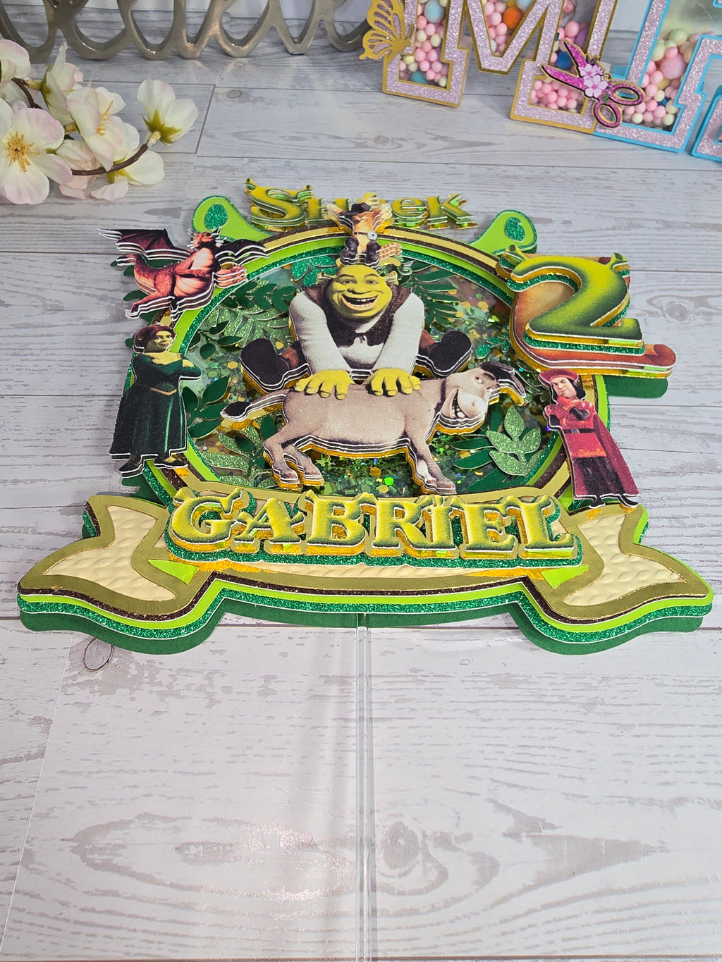 Personalized 3D Shrek Cake Topper – Glitter with Name & Age