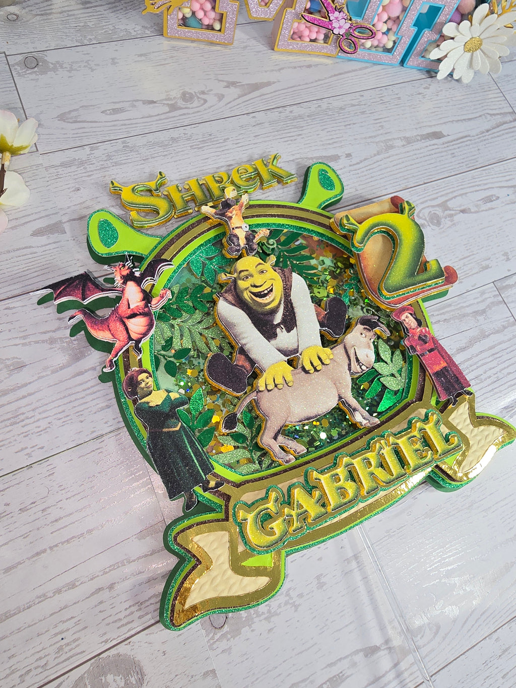 Personalized 3D Shrek Cake Topper – Glitter with Name & Age