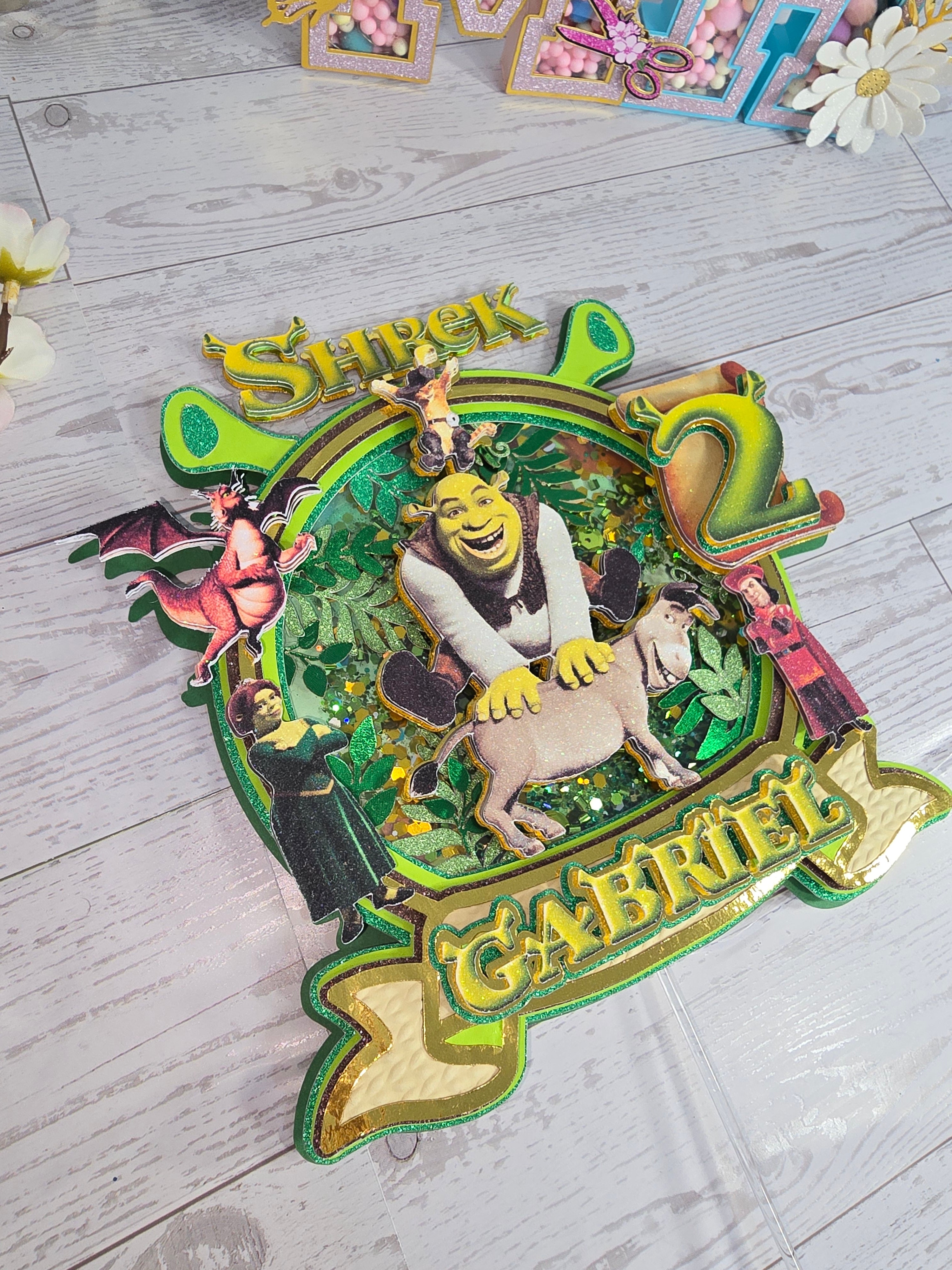 Personalized 3D Shrek Cake Topper – Glitter with Name & Age