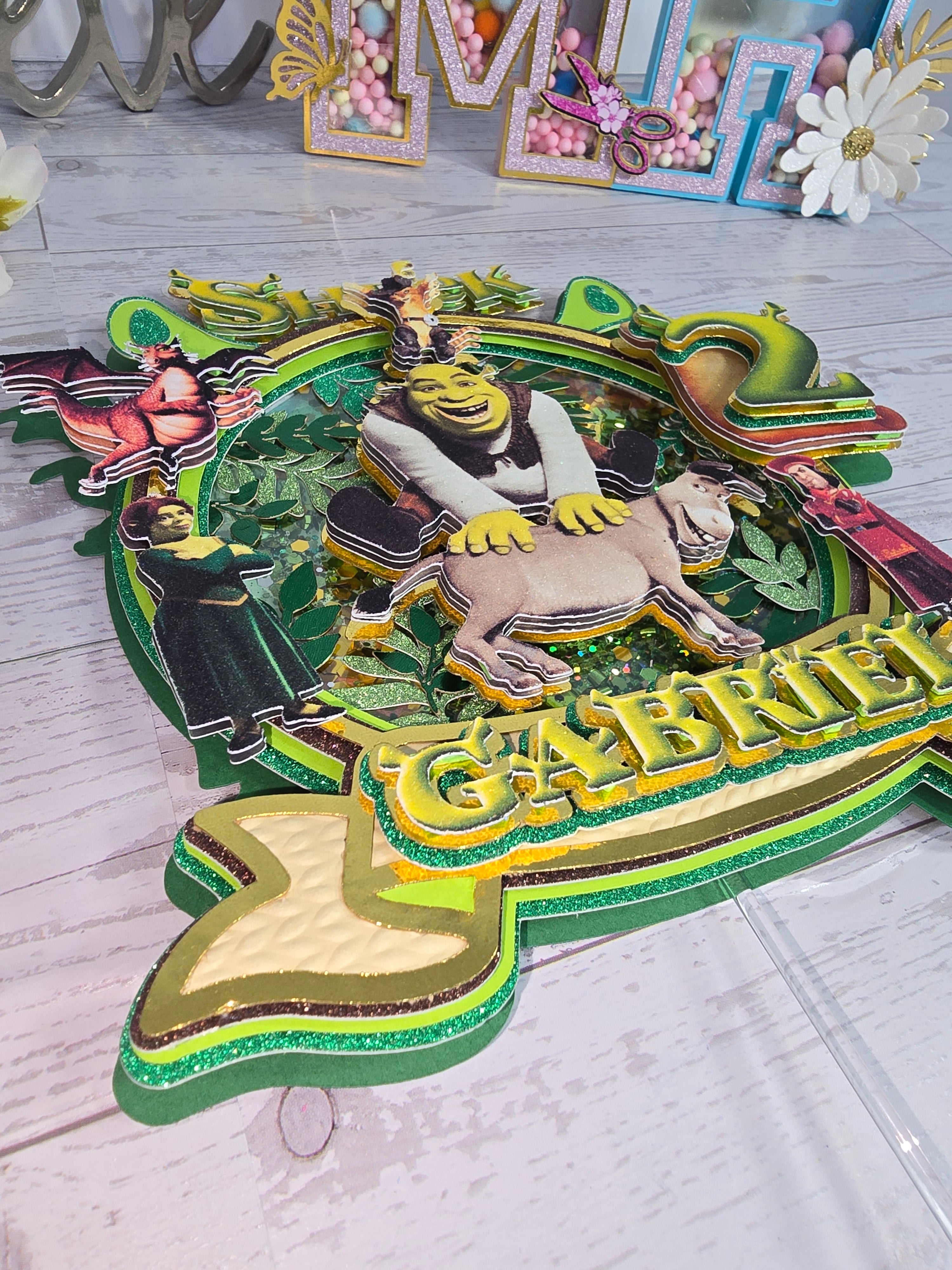 Personalized 3D Shrek Cake Topper – Glitter with Name & Age
