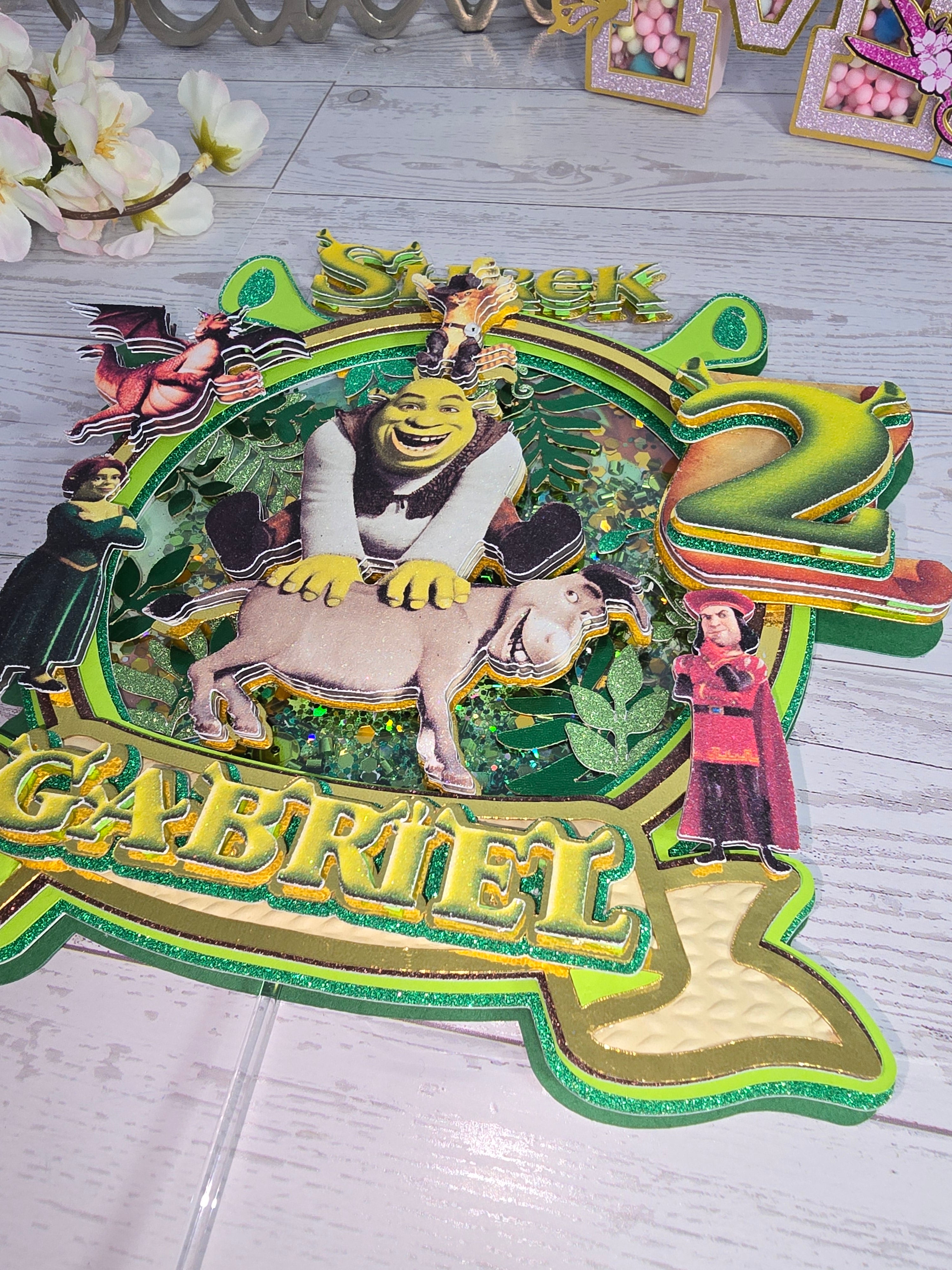 Personalized 3D Shrek Cake Topper – Glitter with Name & Age