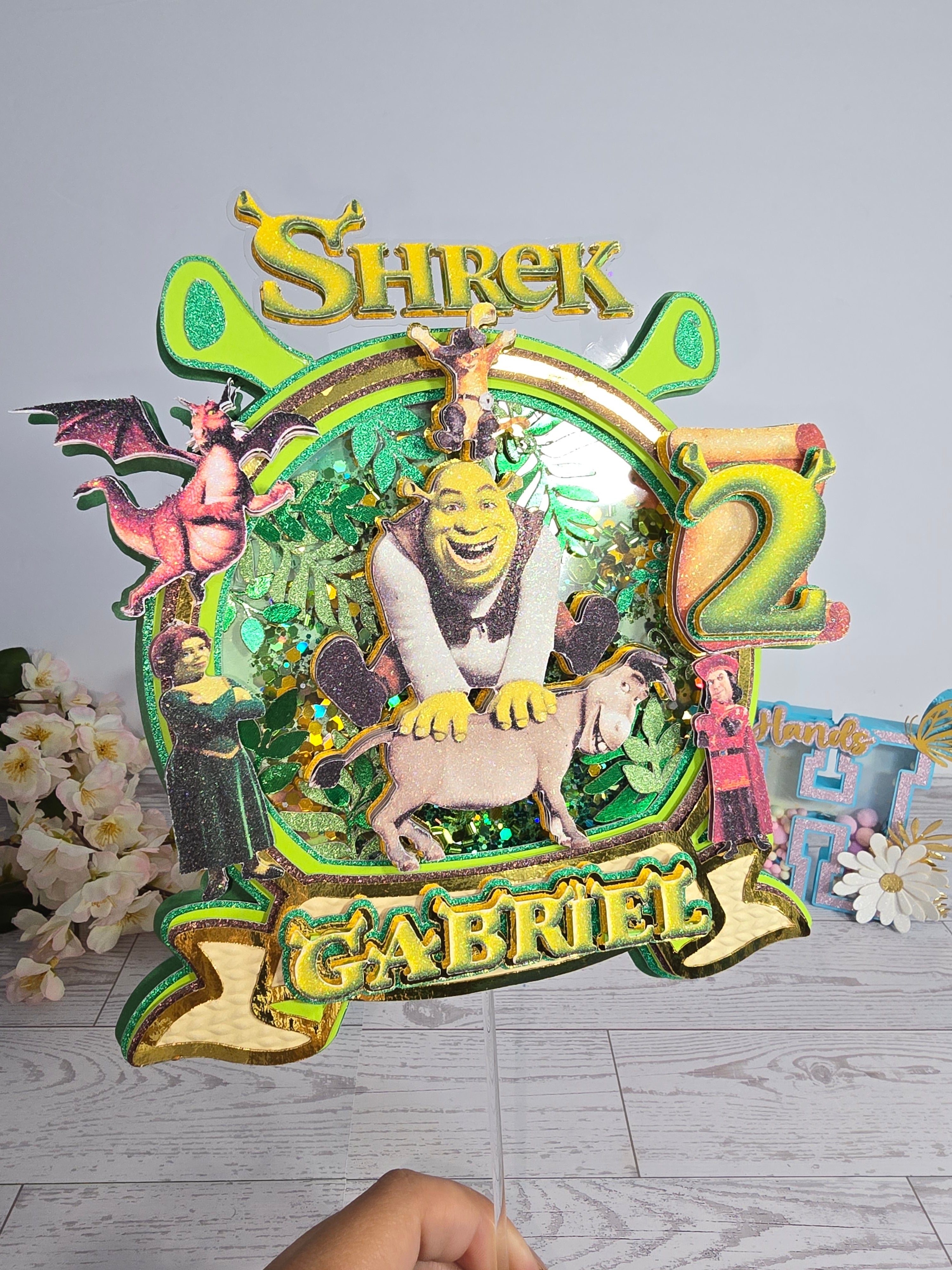 Personalized 3D Shrek Cake Topper – Glitter with Name & Age