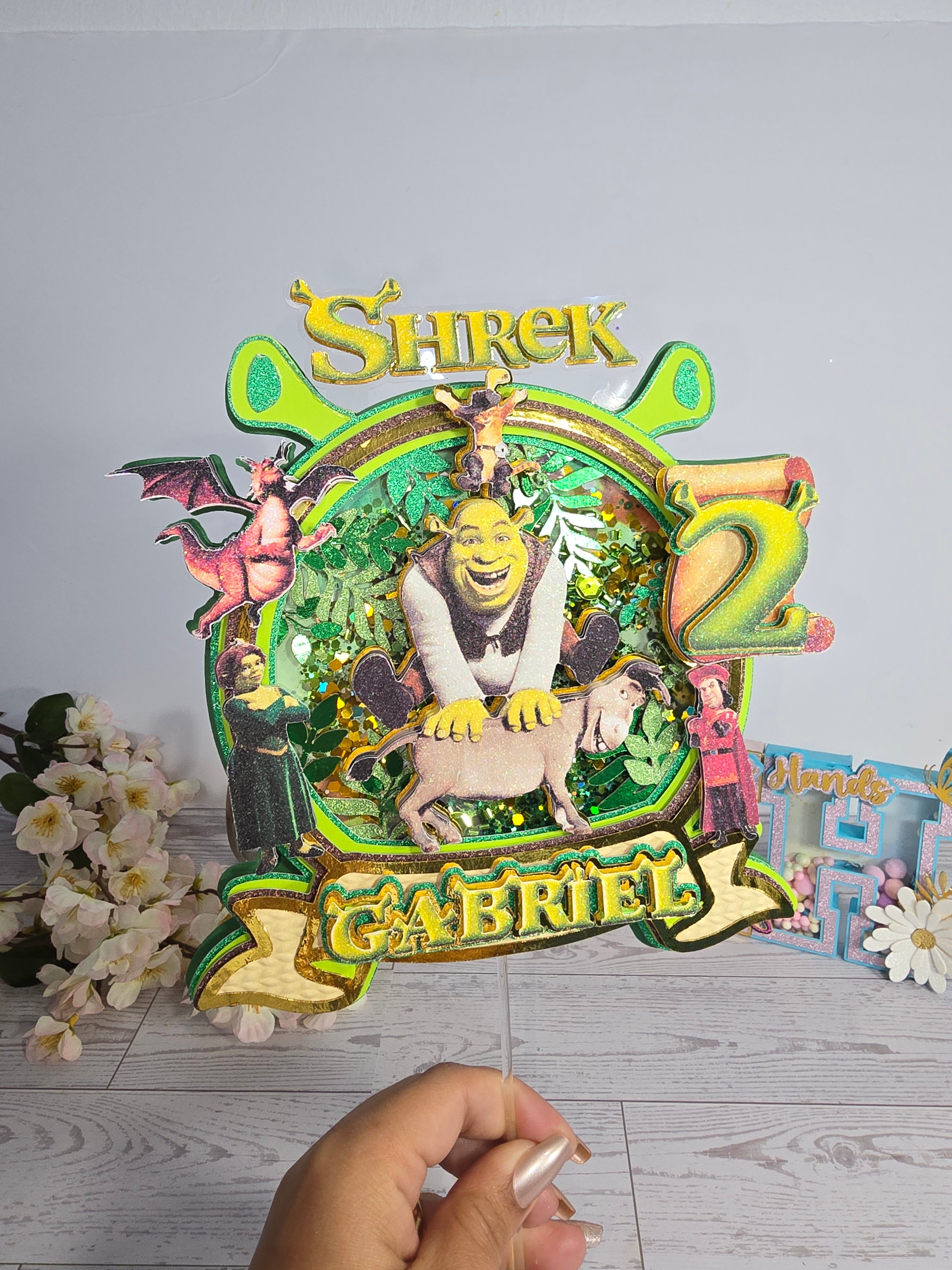 Personalized 3D Shrek Cake Topper – Glitter with Name & Age