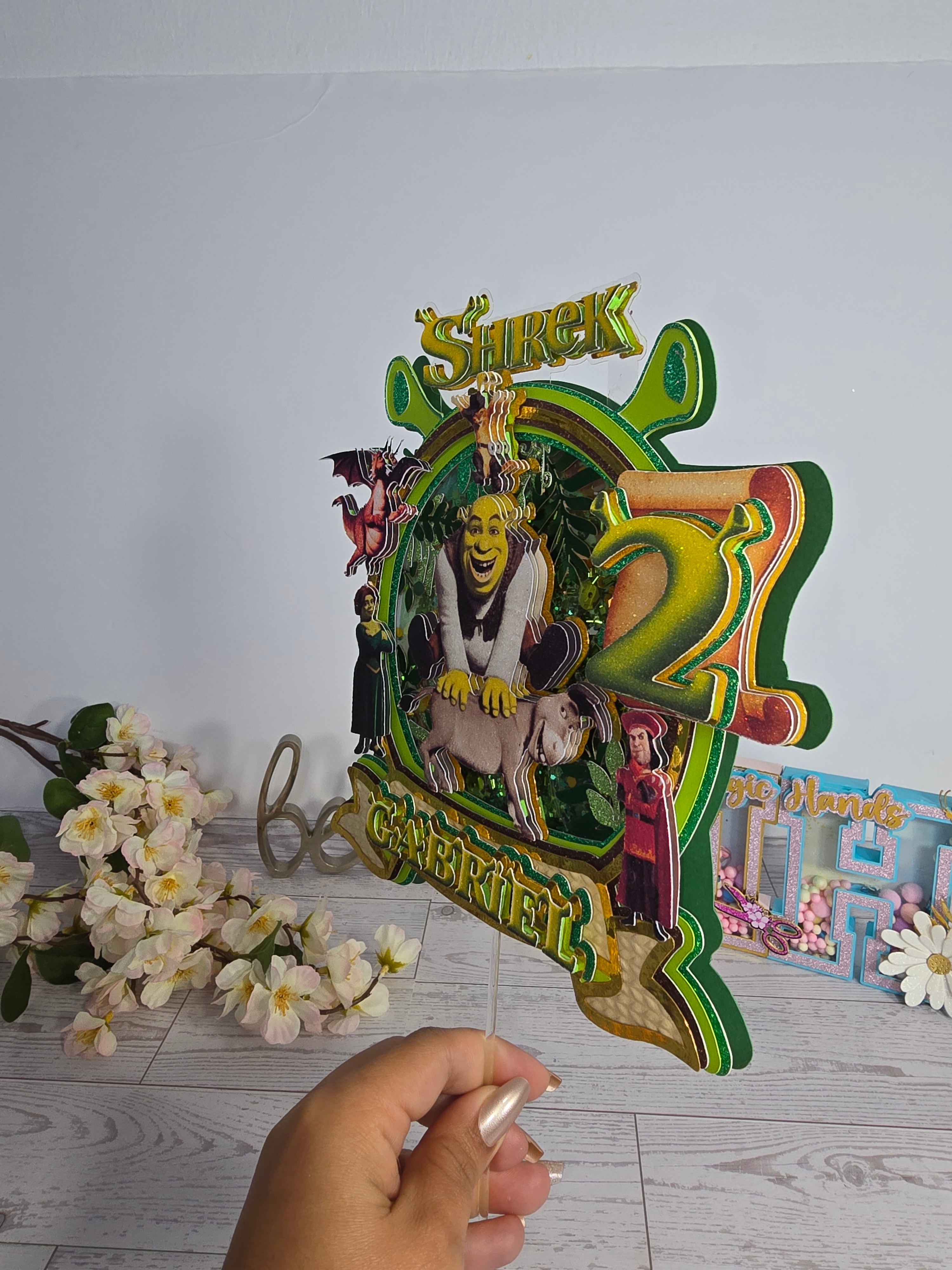 Personalized 3D Shrek Cake Topper – Glitter with Name & Age