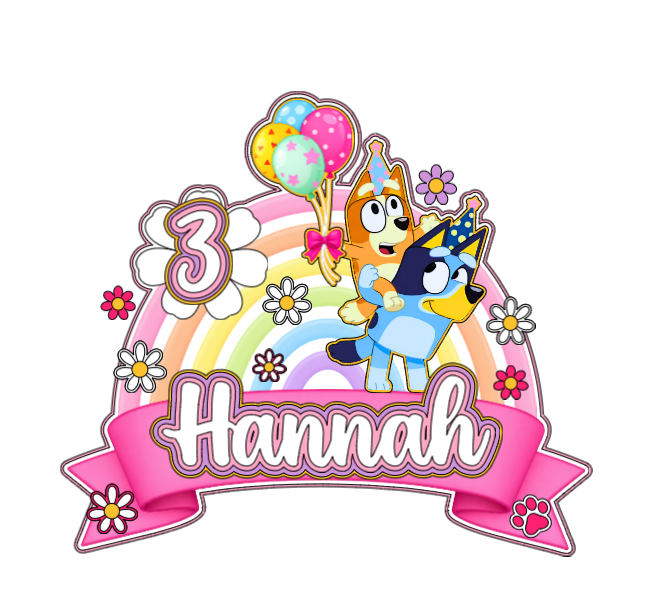 Personalized 3D Glitter Bluey Rainbow Cake Topper | Custom Birthday Party Decoration