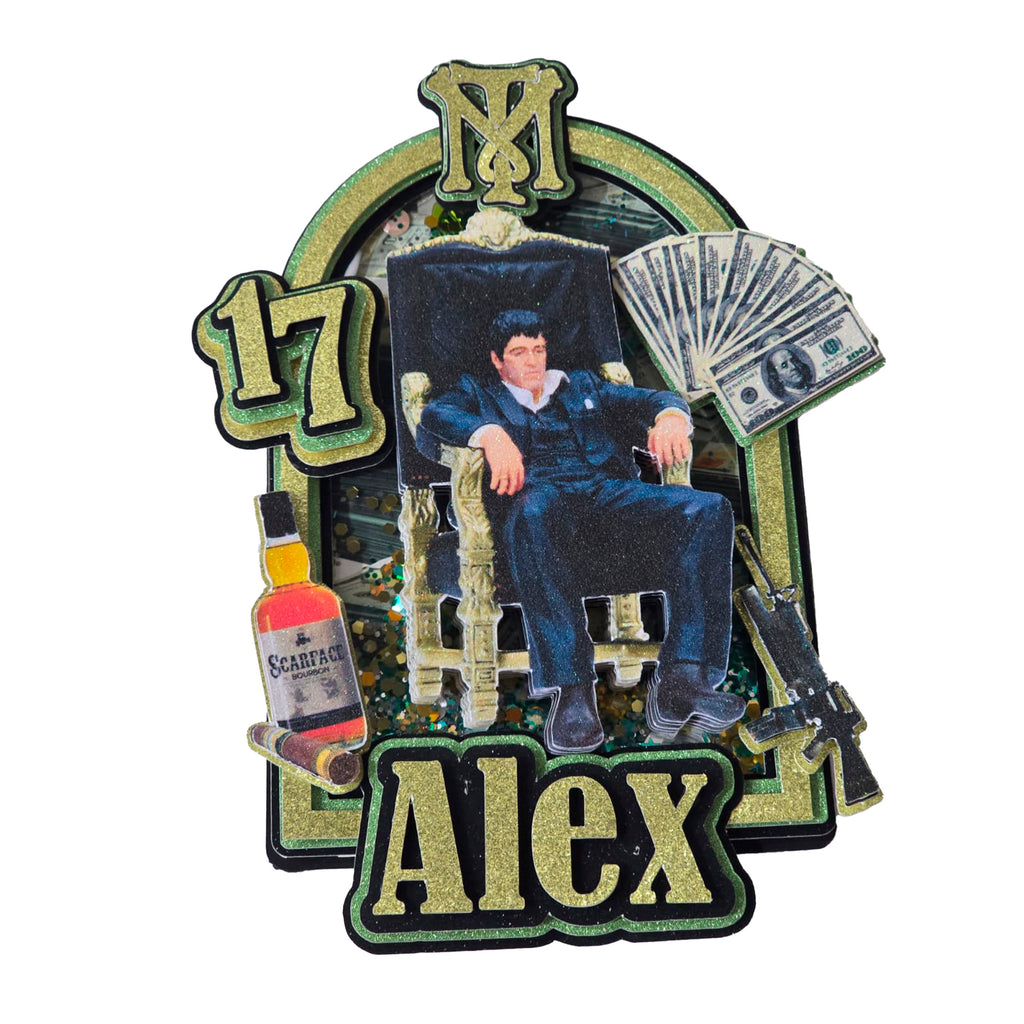 Personalized 3D Glitter Cartoon Cake Topper Scarface