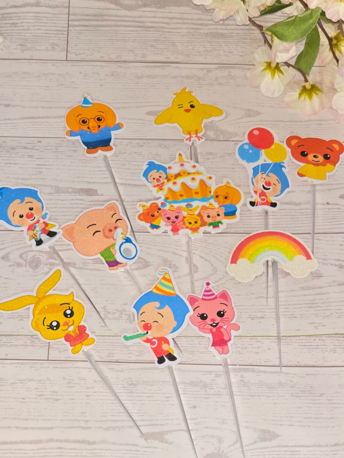 12 Pcs Glitter Cupcake Toppers. 12 Design plim plim Cupcake Toppers. Food Decoration, Picks for Party Supplies
