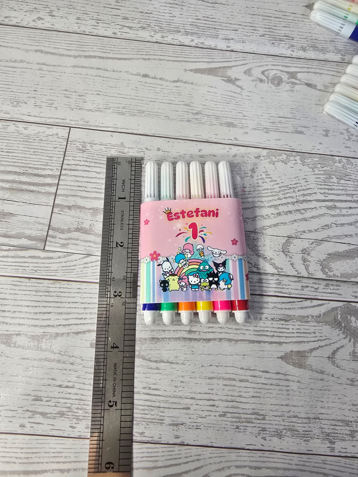 Mini Marcadores Personalizados Sanrio | Set de 6 | Por Docena | Hello Kitty, Kuromi, Cinnamoroll y Más
