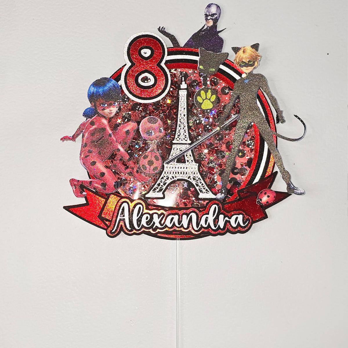 Adornos para tartas personalizados con dibujos animados de purpurina 3D para cumpleaños infantiles