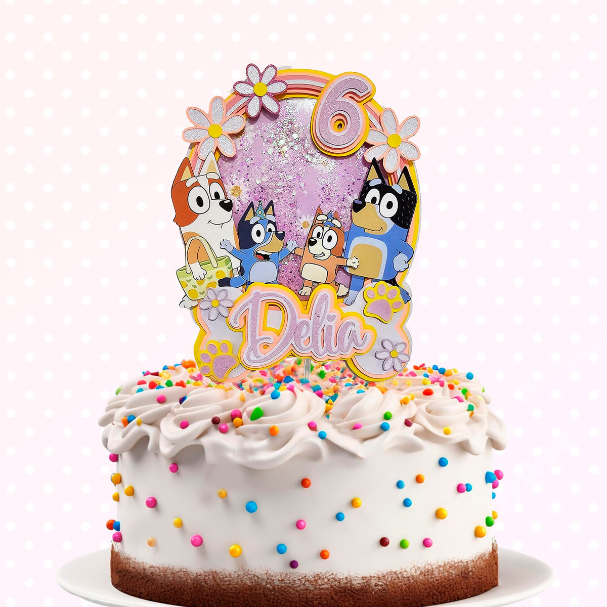 Adornos para tartas personalizados con dibujos animados de purpurina 3D para cumpleaños infantiles