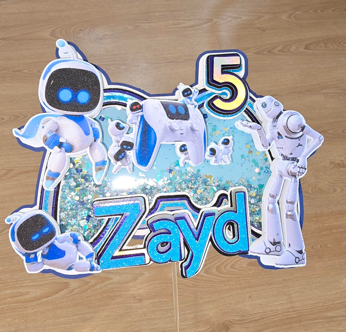 Adornos para tartas personalizados con dibujos animados de purpurina 3D para cumpleaños infantiles