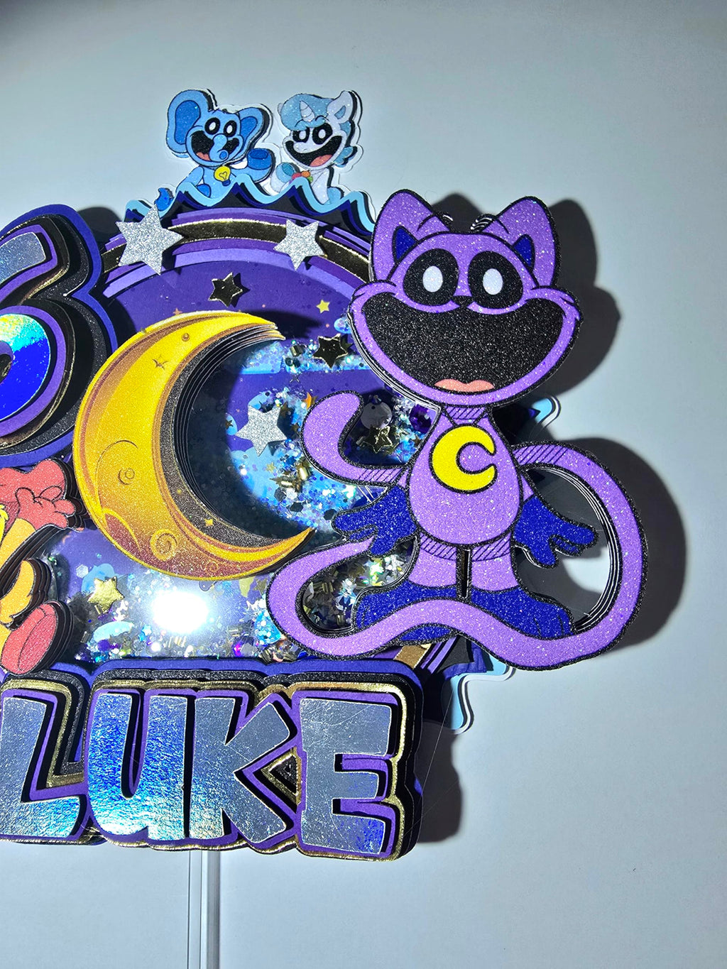 Personalized 3D Glitter Cartoon Cake Toppers for Children's Birthdays