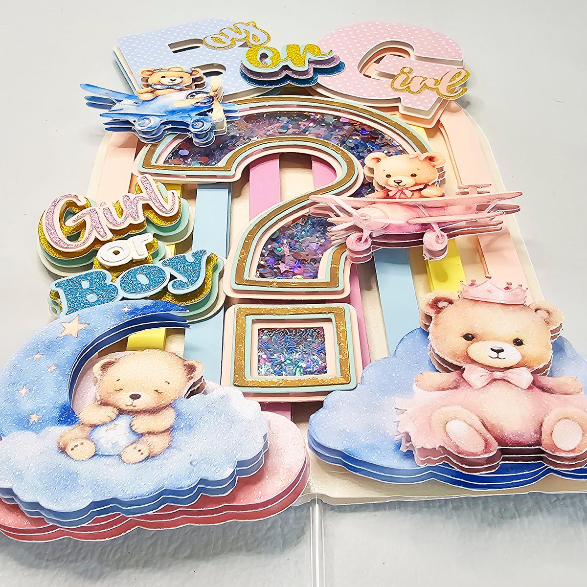Adornos para tartas personalizados con dibujos animados de purpurina 3D para cumpleaños infantiles