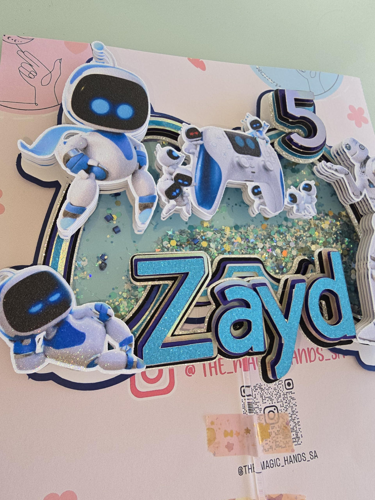 Adornos para tartas personalizados con dibujos animados de purpurina 3D para cumpleaños infantiles