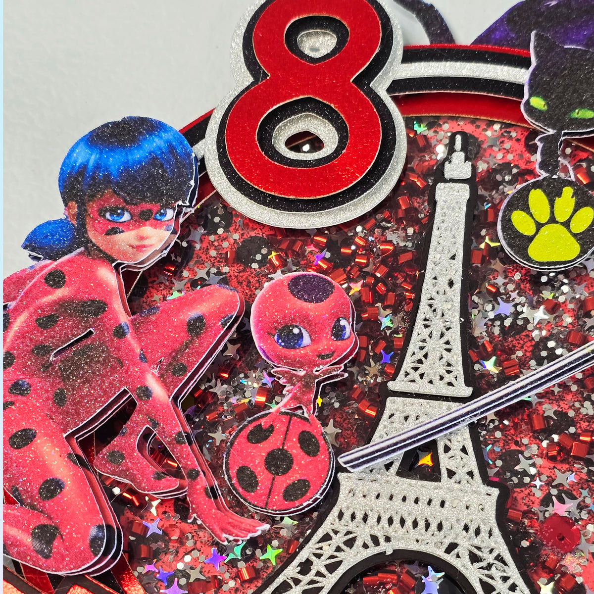 Adornos para tartas personalizados con dibujos animados de purpurina 3D para cumpleaños infantiles