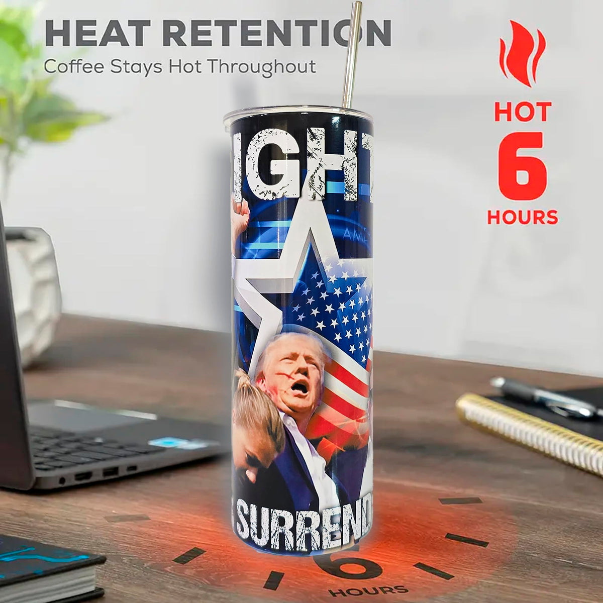 Vaso de acero inoxidable con aislamiento de 20 oz con temática de Trump, base antideslizante, tapa y pajitas de metal y plástico. Vaso Stanley. Taza Stanley.