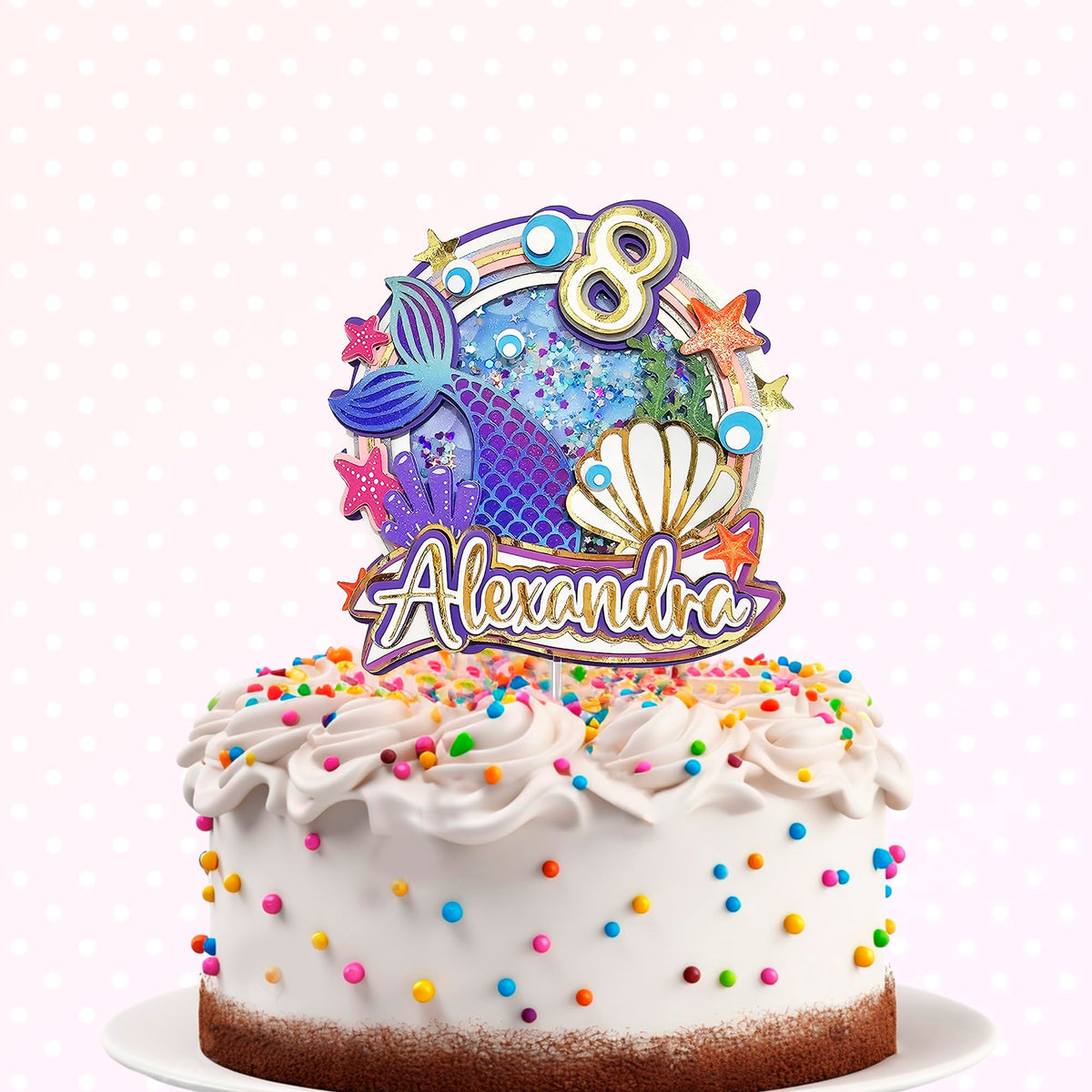 Adornos para tartas personalizados con dibujos animados de purpurina 3D para cumpleaños infantiles
