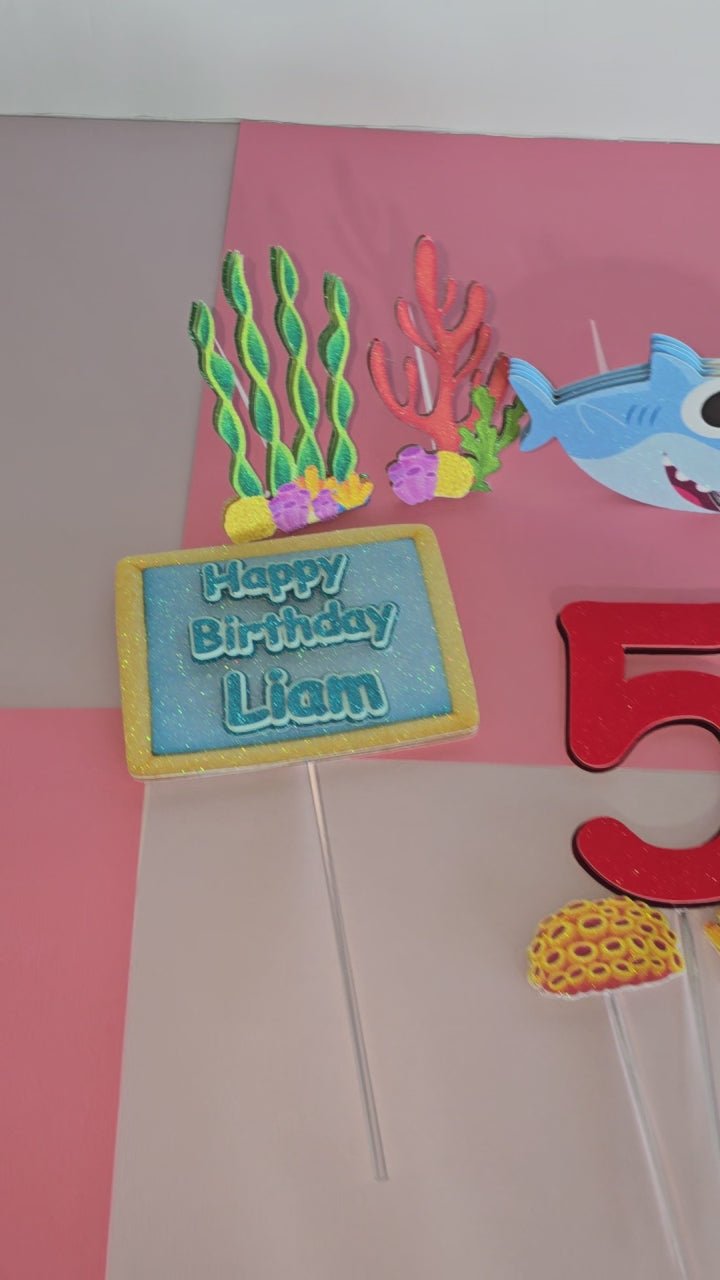 SET Personalized 3D Glitter Cake Topper SHARK