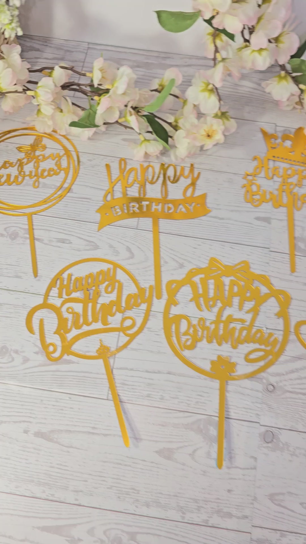 Golden Acrylic Happy Birthday Cake Topper | Mirror Gold Birthday Topper | Elegant Reusable Cake Decoration