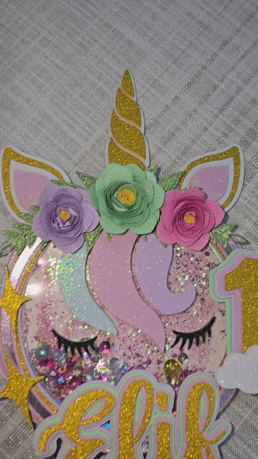 Personalized 3D Glitter Unicorn Cake Topper