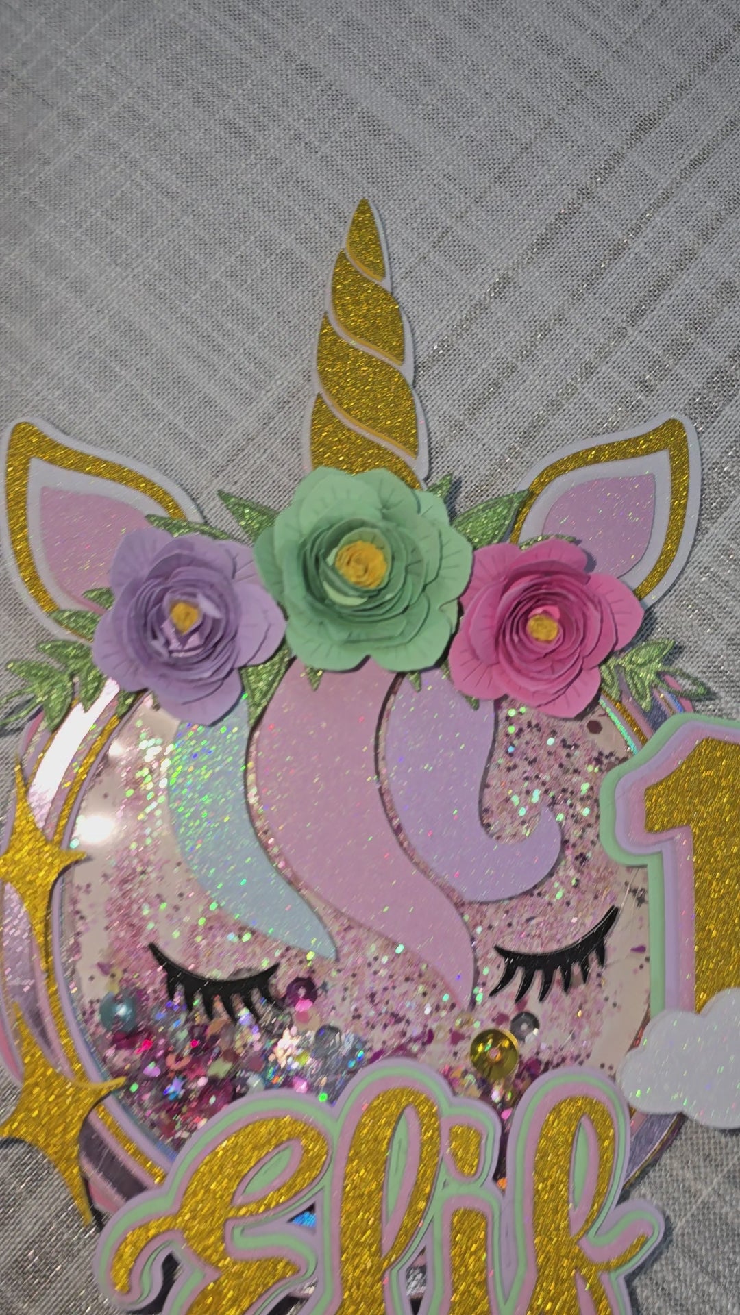 Personalized 3D Glitter Unicorn Cake Topper