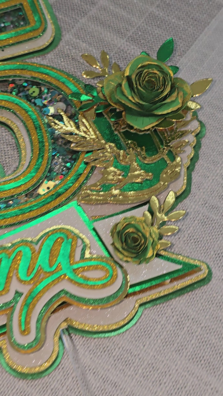 Topper Personalizado 3D con Glitter - Mis 15 Verde | Decoración de Pastel