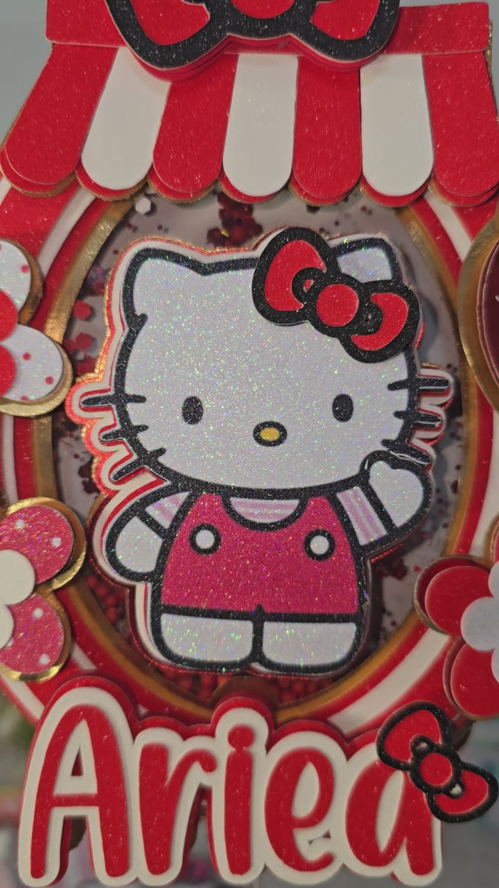 Personalized 3D Hello Kitty Cake Topper – Glitter with Name & Age