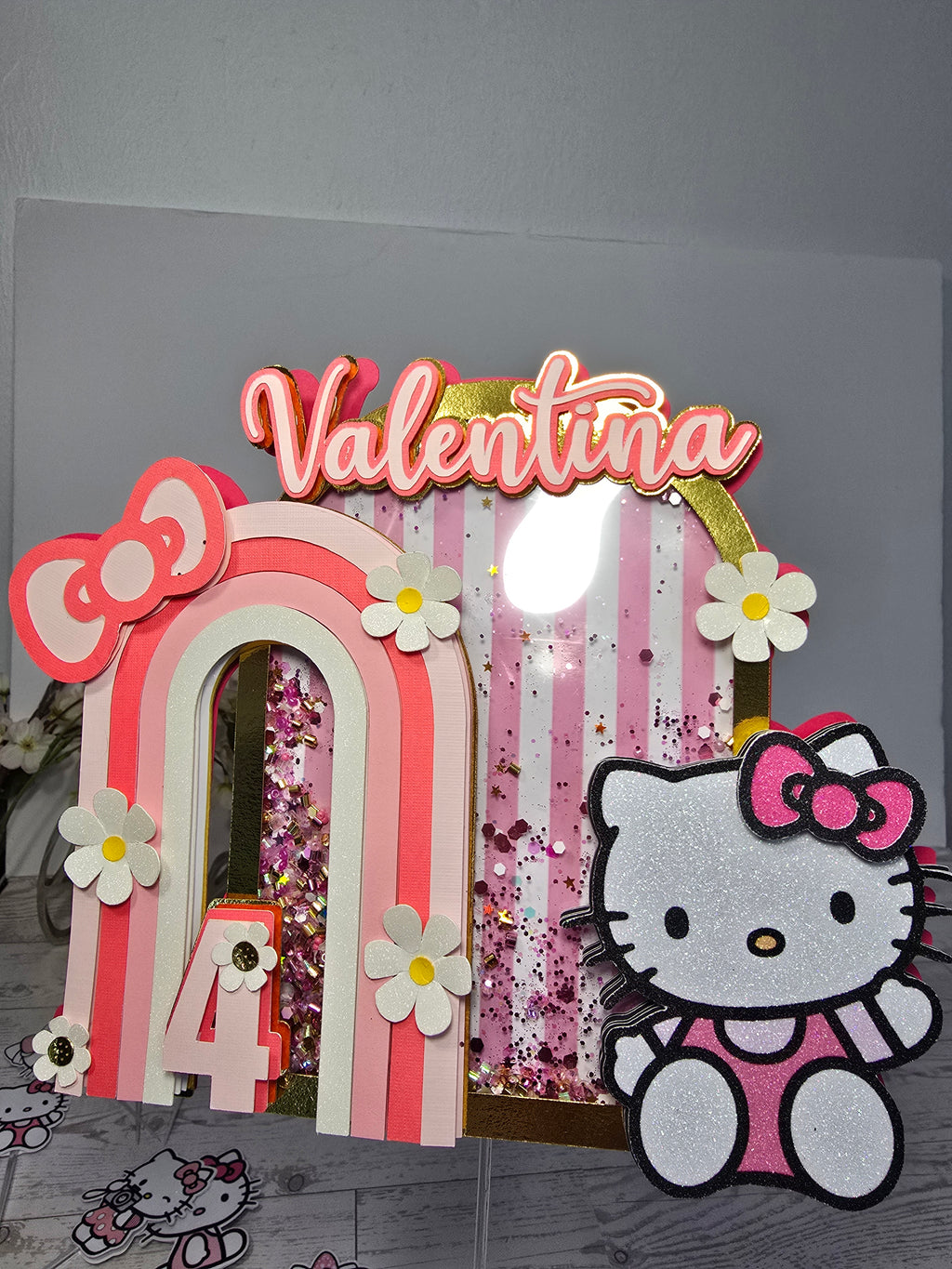 Personalized 3D Kitty Cake Topper – Glitter with Name & Age