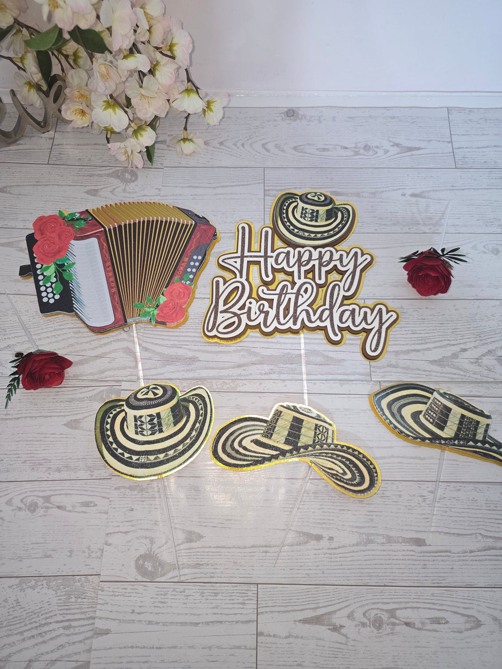 Personalized 3D Glitter Cake Topper Set – Sombrero Bolteao | Colombia & Venezuela Theme