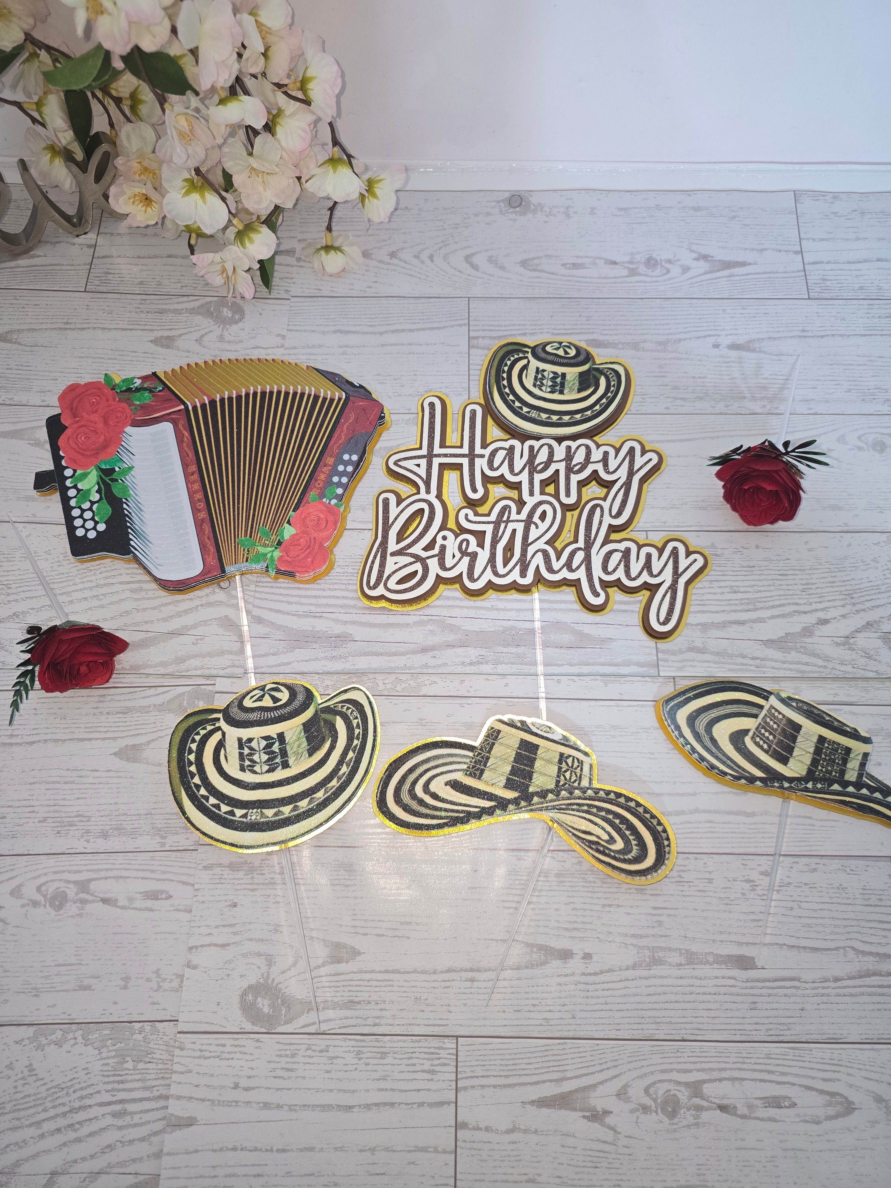 Personalized 3D Glitter Cake Topper Set – Sombrero Bolteao | Colombia & Venezuela Theme
