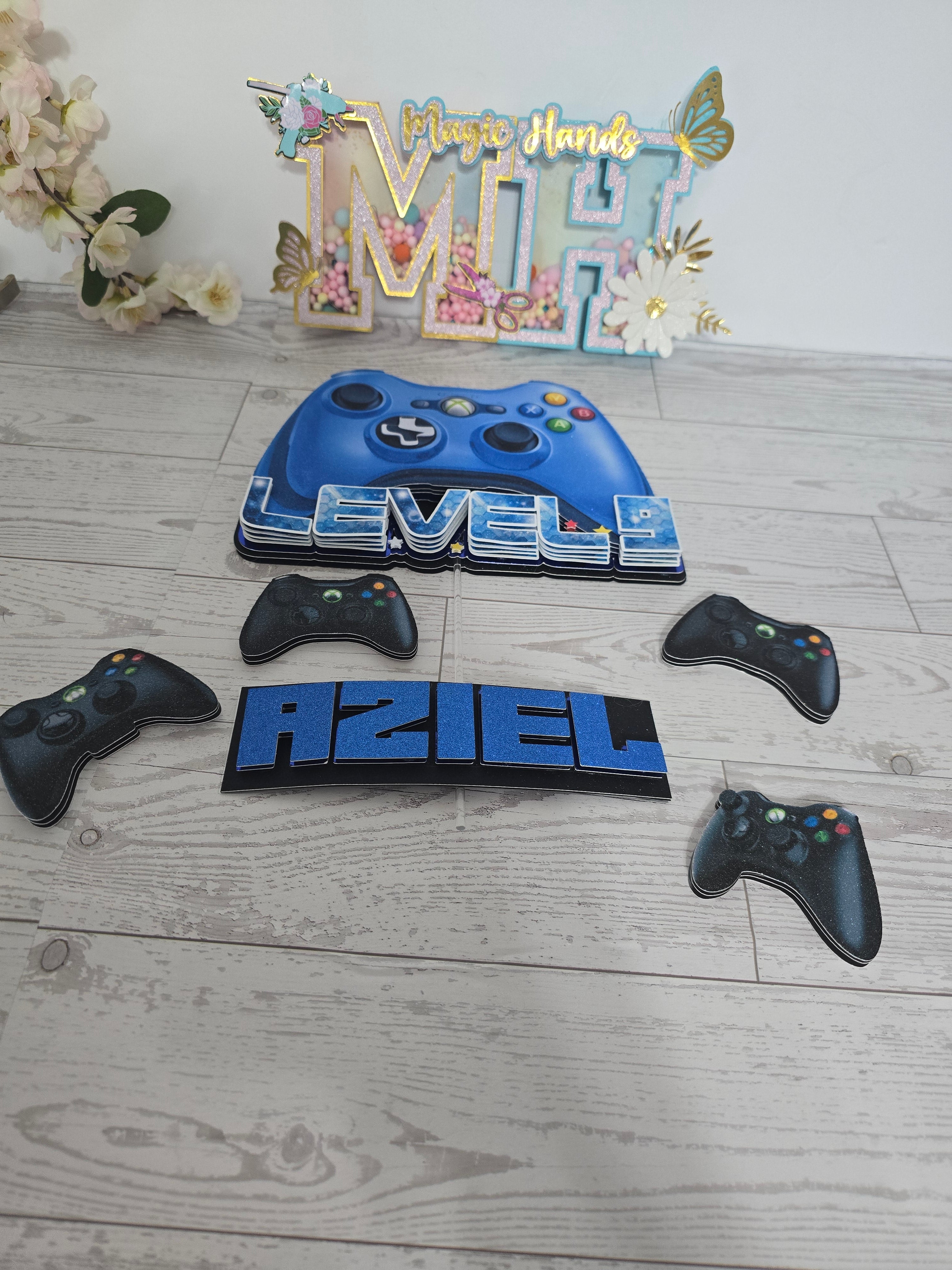 Personalized 3D Video Game Cake Topper – Glitter with Name and Age