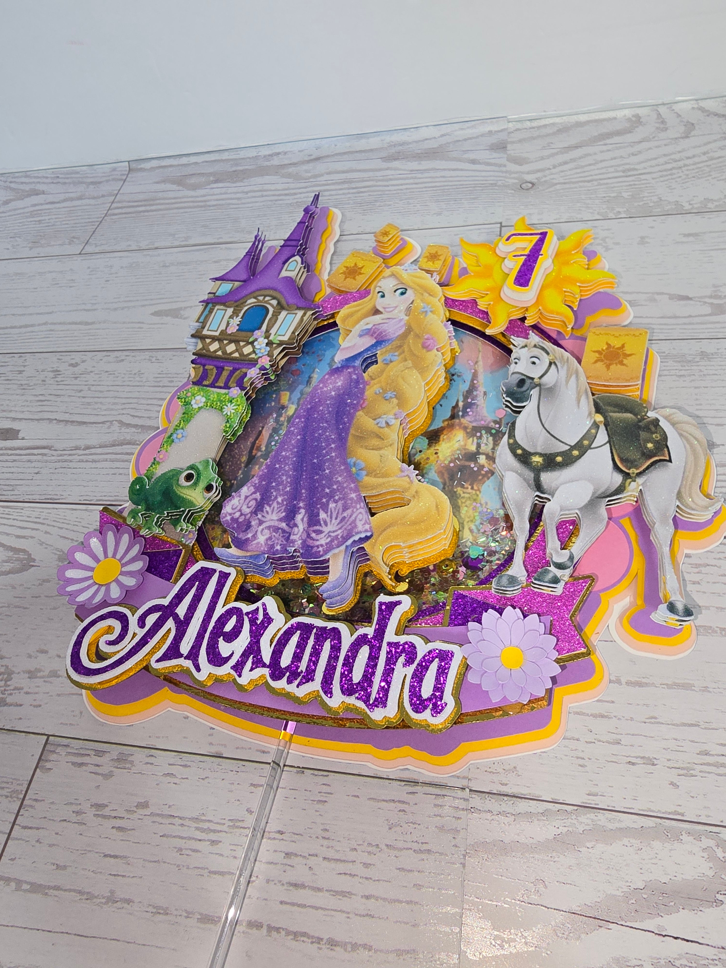 Personalized 3D Glitter Cake Topper – Rapunzel Theme